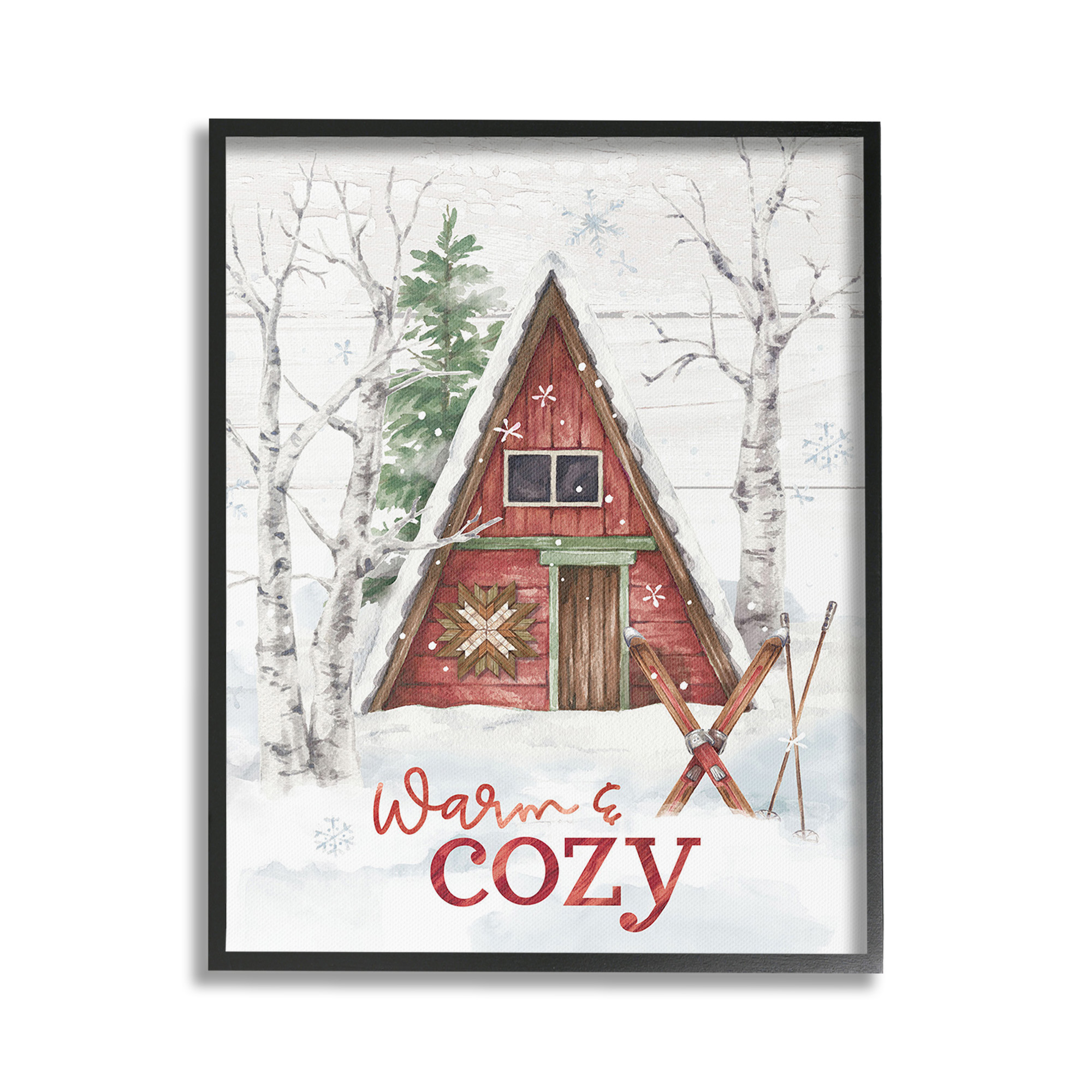 Stupell Industries Warm & Cozy Cabin Holiday Painting Black Framed Art Print Wall Art, 24 x 30