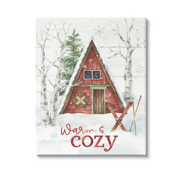 Stupell Industries Warm & Cozy Cabin Holiday Painting Gallery Wrapped Canvas Art Print Wall Art, 16 x 20