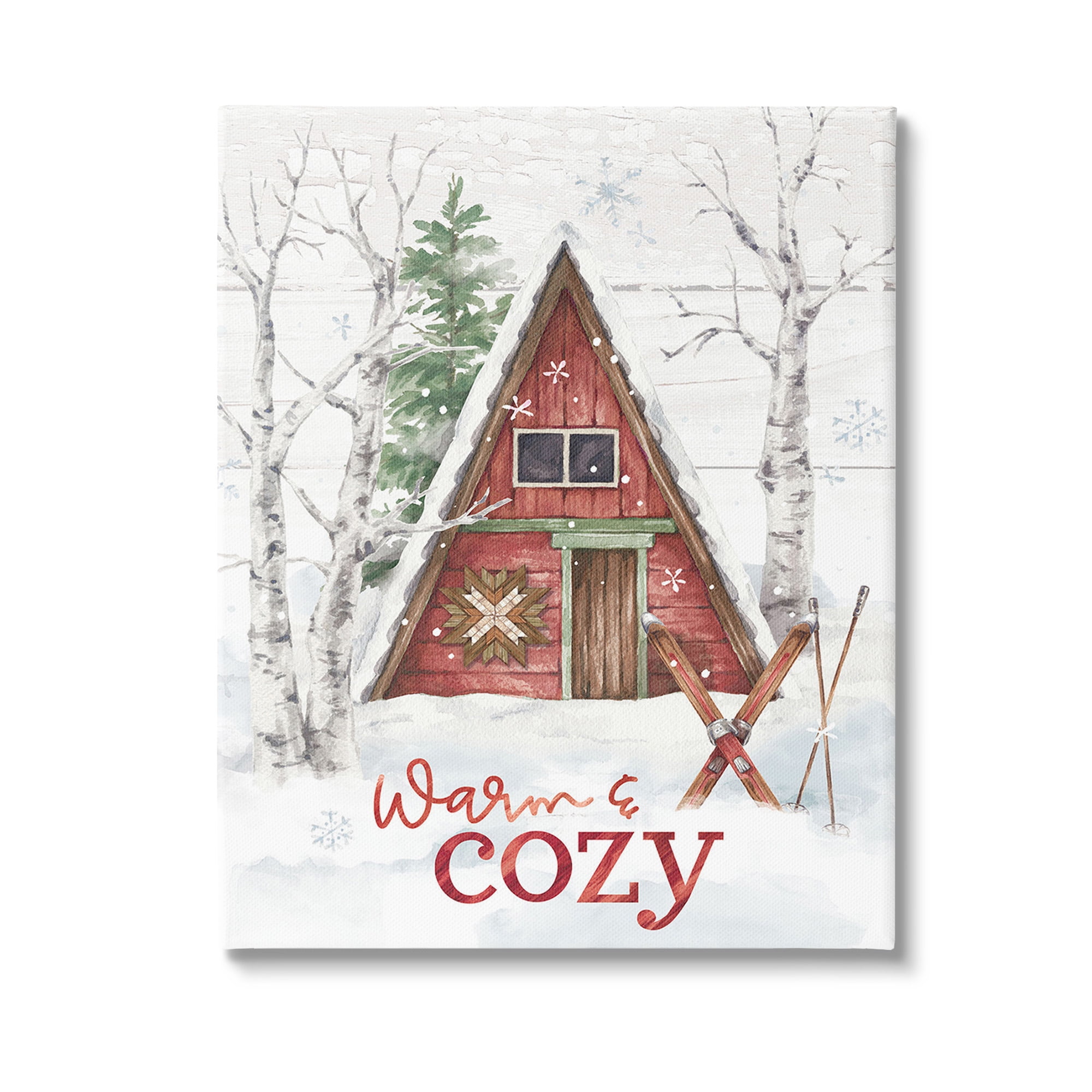 Stupell Industries Warm & Cozy Cabin Holiday Painting Gallery Wrapped Canvas Art Print Wall Art, 36 x 48