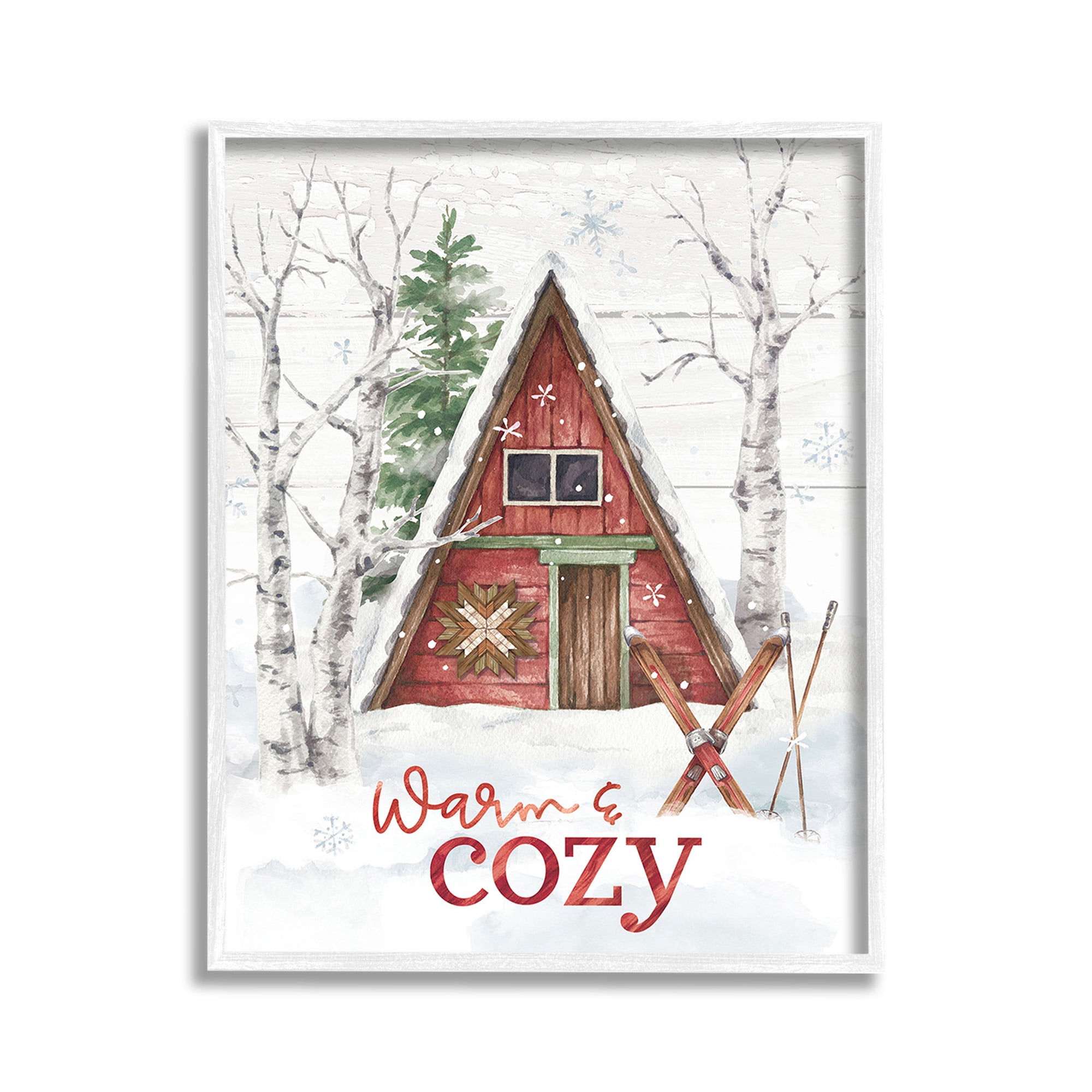 Stupell Industries Warm & Cozy Cabin Holiday Painting White Framed Art Print Wall Art, 11 x 14