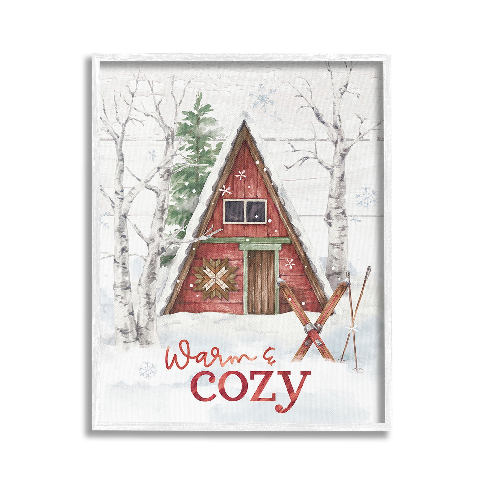 Stupell Industries Warm & Cozy Cabin Holiday Painting White Framed Art Print Wall Art, 16 x 20