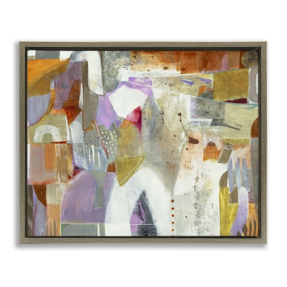 Stupell Industries Warm Eclectic Composition Brown Framed Floater Canvas Wall Art design by Jill Martin, 25 x 31