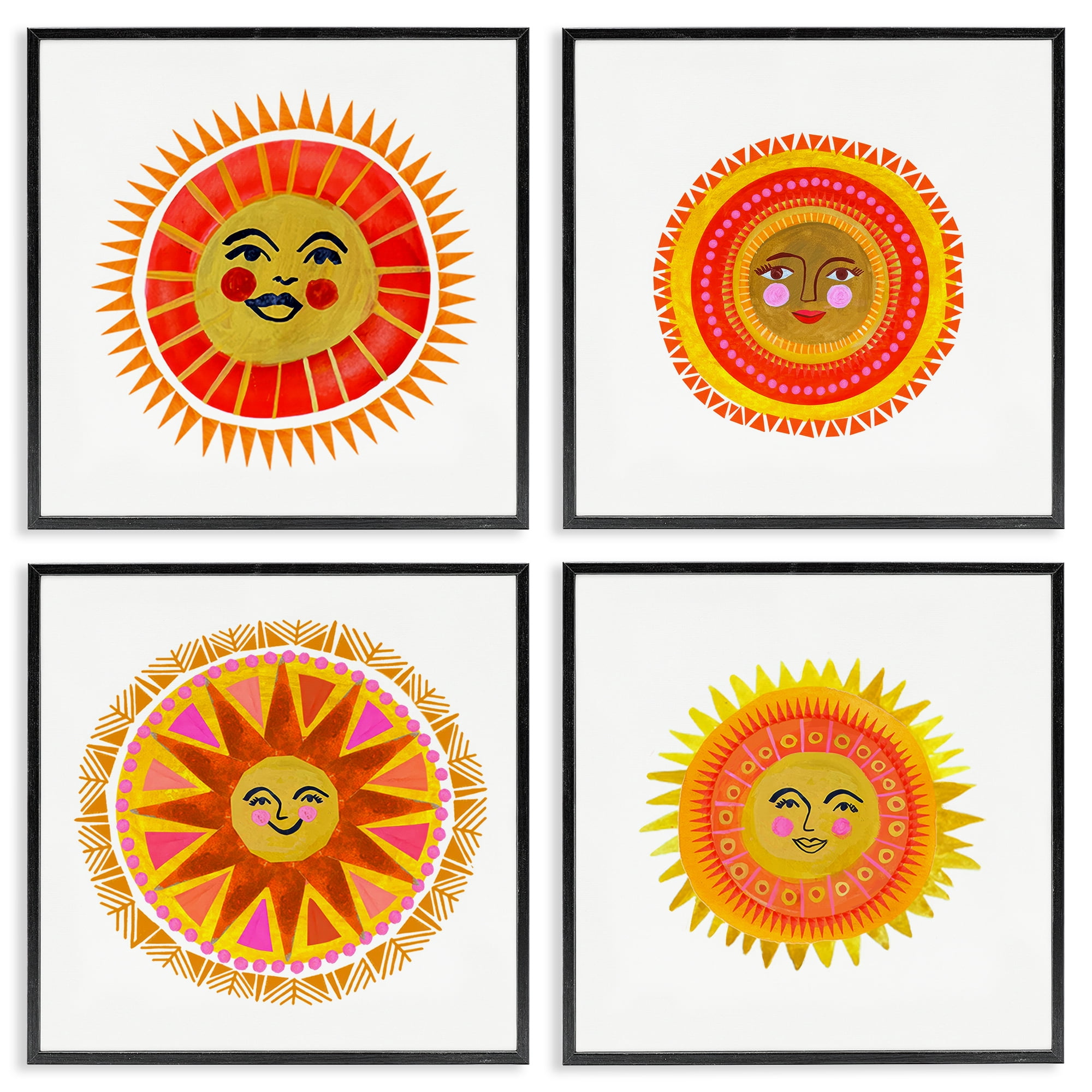 Stupell Industries Warm Happy Suns 4 Piece Black Framed Giclee Art Set, design by Katherine Herrell Studio