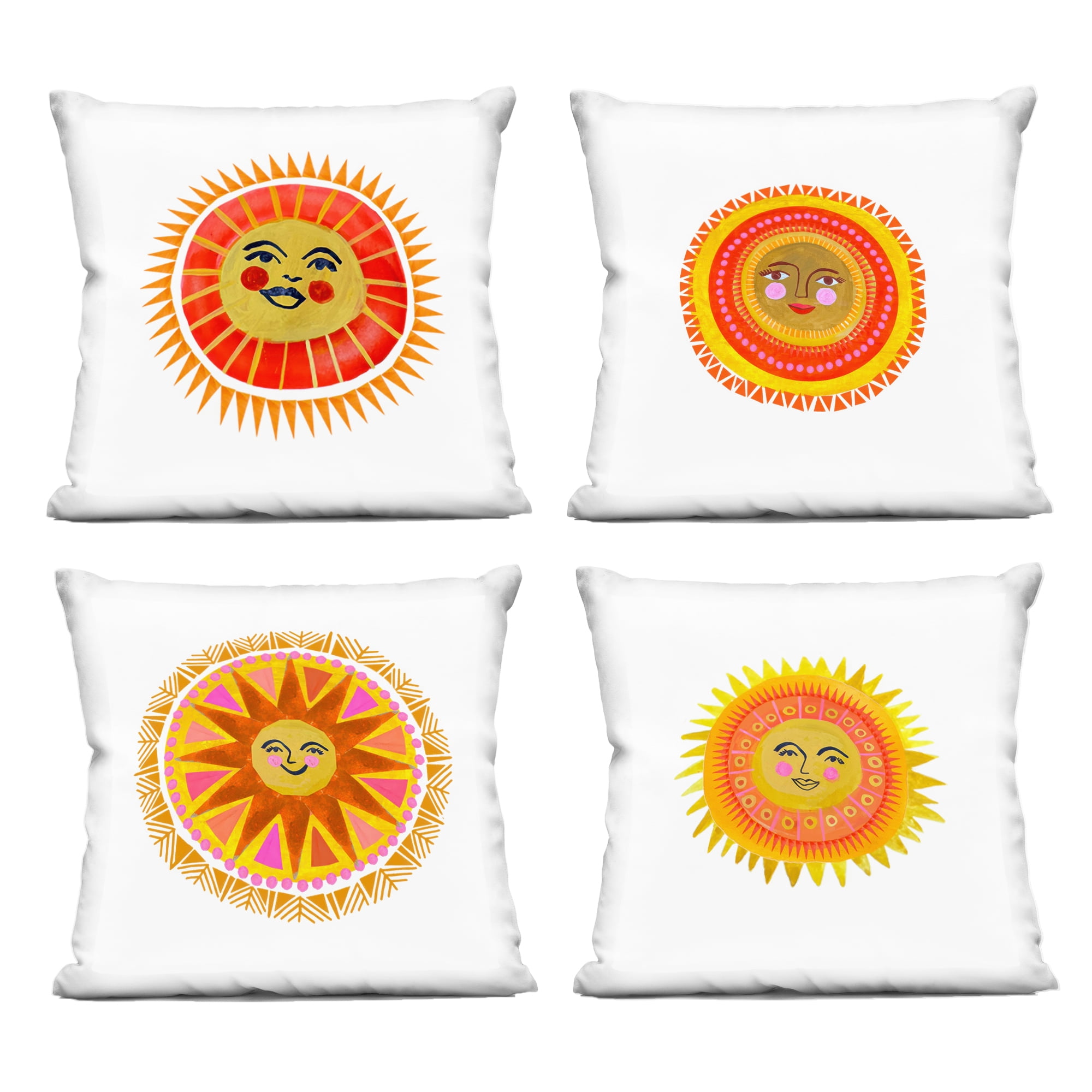 Stupell Industries Warm Happy Suns 4 Piece Decorative Printed Throw Pillow Set, design by Katherine Herrell Studio, 18 x 7 x 18
