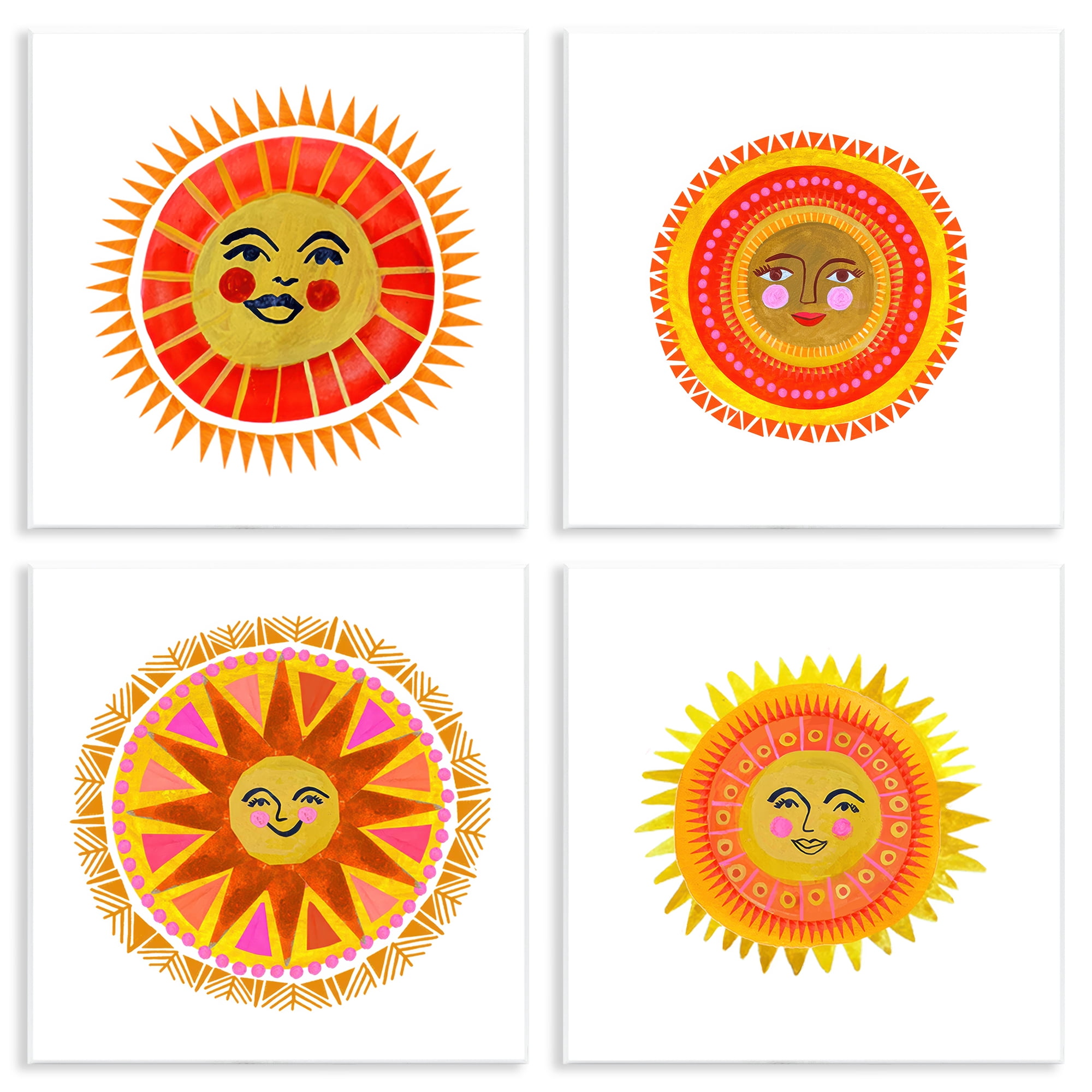 Stupell Industries Warm Happy Suns 4 Piece Wall Plaque Art Set, design by Katherine Herrell Studio