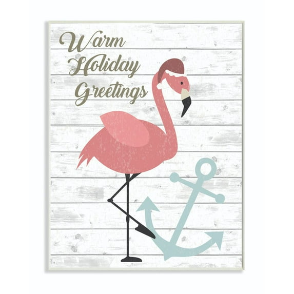 Stupell Industries Warm Holiday Greetings Pink Flamingo Wood Texture Design Wood Wall Art By Artist ND Art