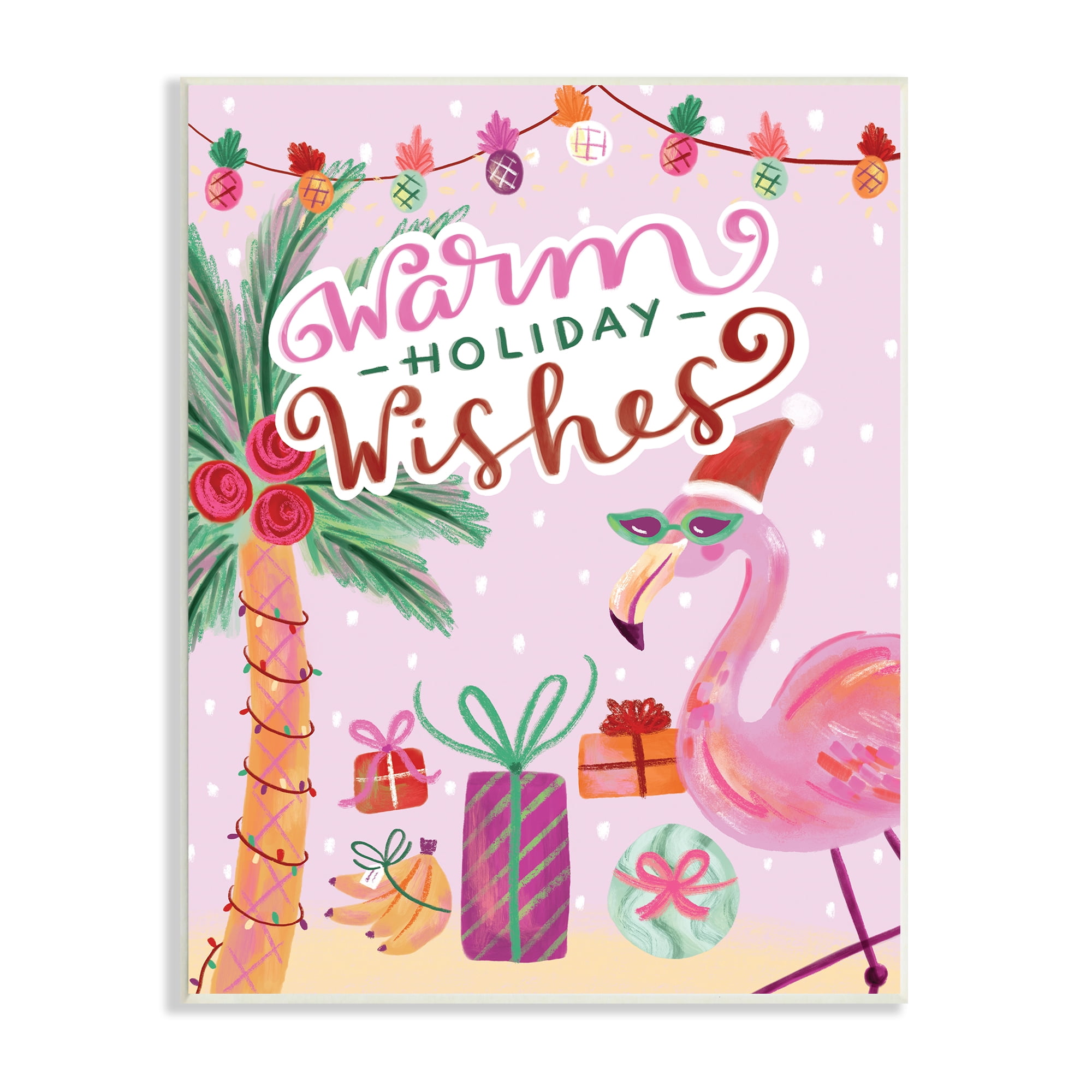 Stupell Industries Warm Holiday Wishes Phrase Tropical Pink Flamingo, 13 x 19, Design by Deborah Curiel