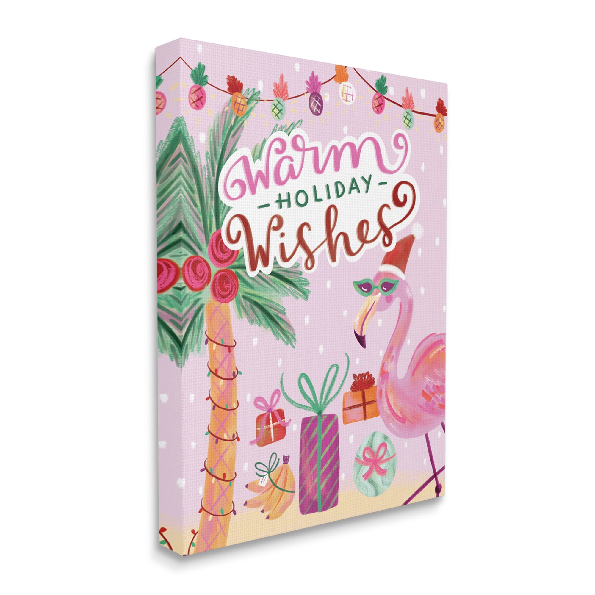 Stupell Industries Warm Holiday Wishes Phrase Tropical Pink Flamingo, 16 x 20, Design by Deborah Curiel