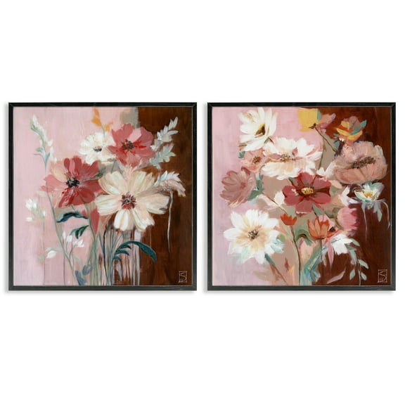 Stupell Industries Warm Hued Bouquets 2 Piece Black Framed Giclee Art Set design by Sara Culpepper, 24 x 24