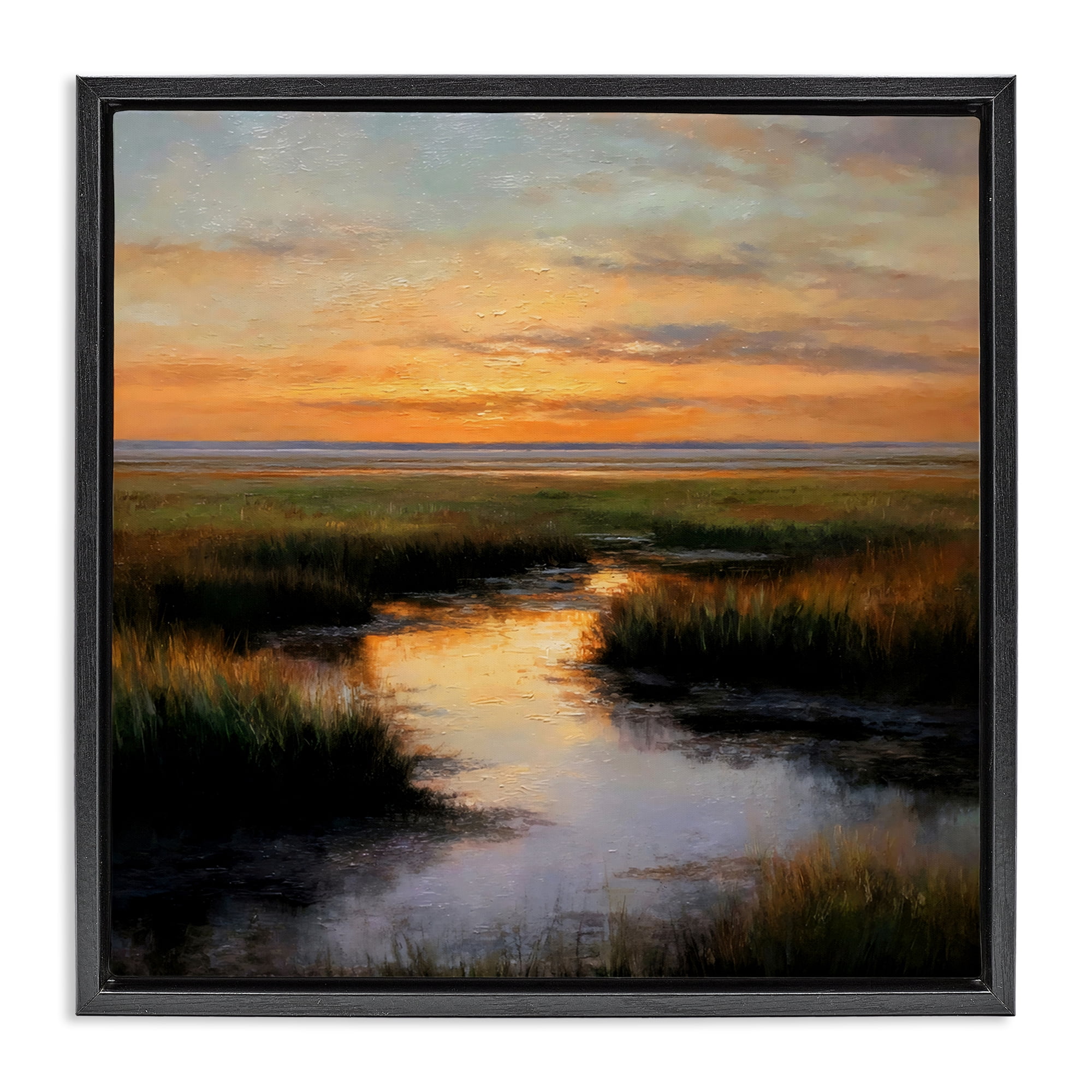 Stupell Industries Warm Marshland Sunset Black Framed Floater Canvas Wall Art, design by Petal Prints Design