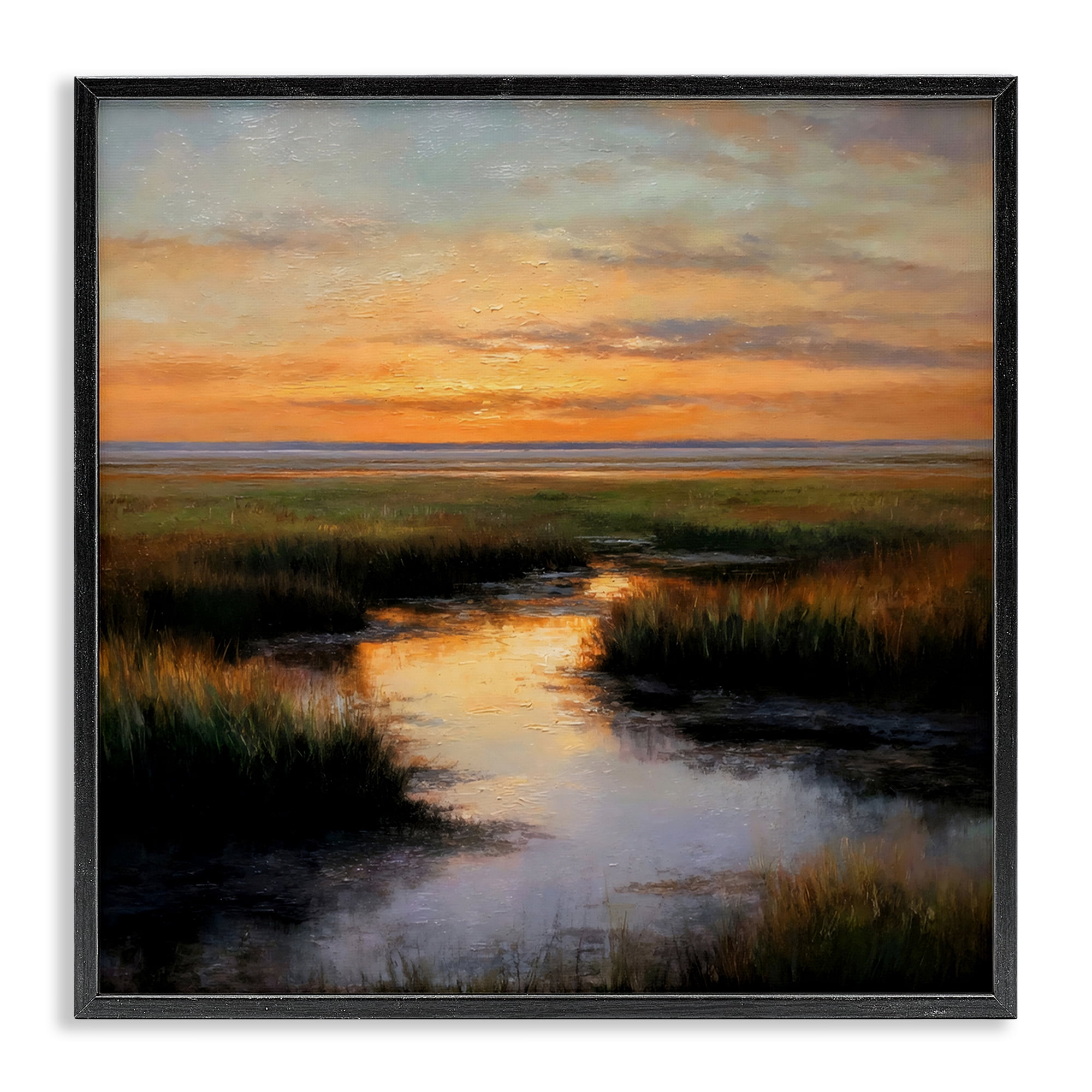 Stupell Industries Warm Marshland Sunset Black Framed Giclee Art, design by Petal Prints Design