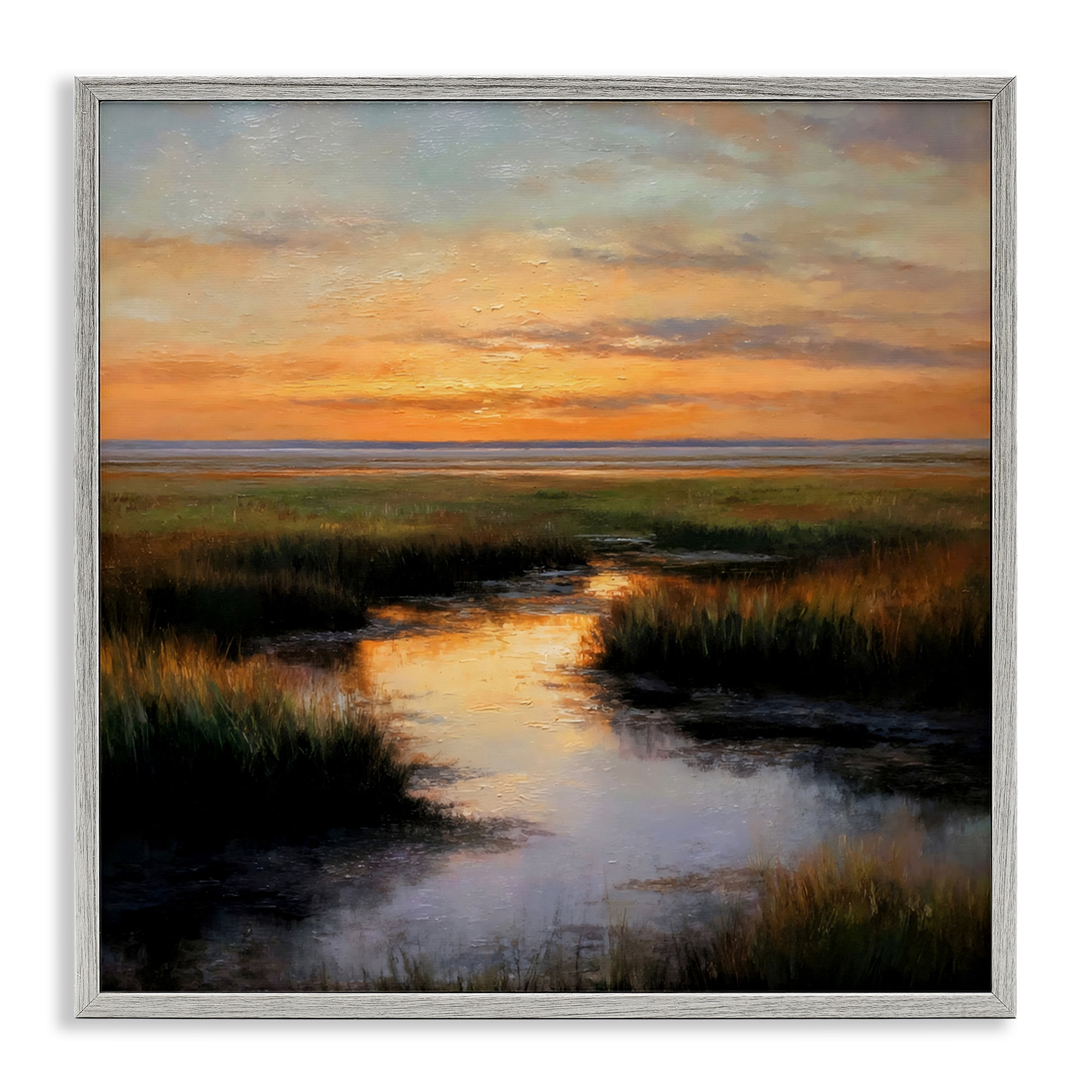 Stupell Industries Warm Marshland Sunset Gray Framed Giclee Art, design by Petal Prints Design
