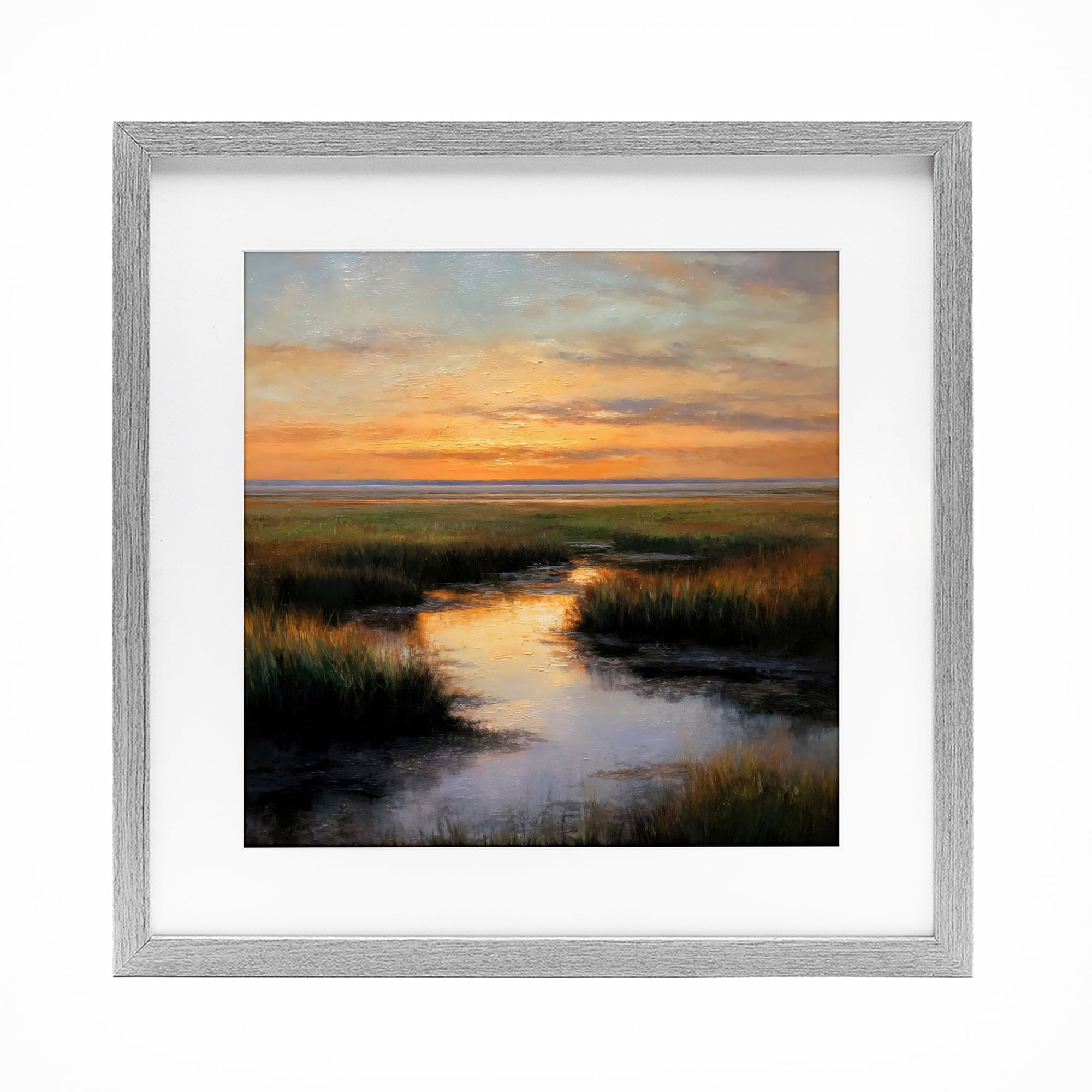 Stupell Industries Warm Marshland Sunset Gray Framed Print Under Glass, design by Petal Prints Design