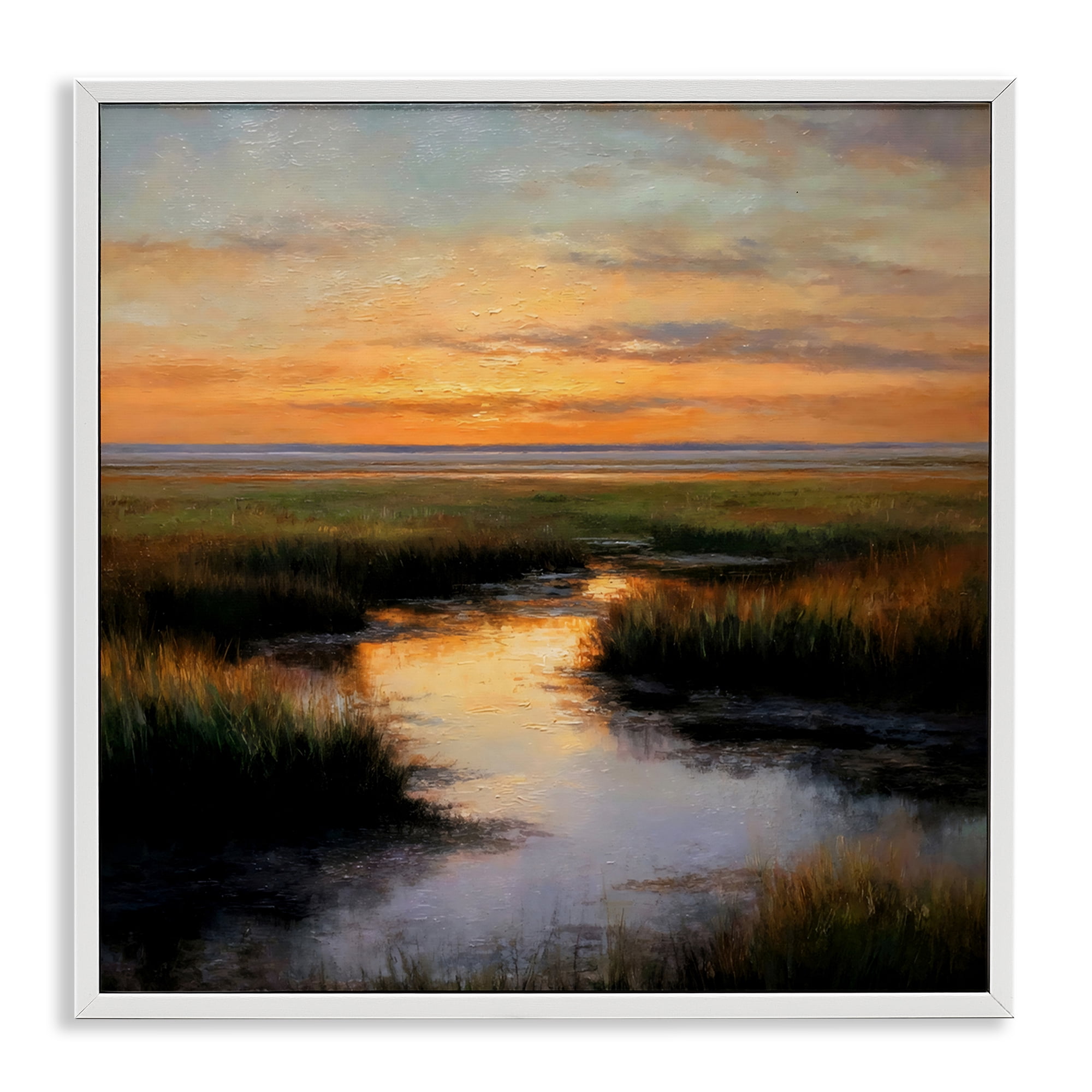 Stupell Industries Warm Marshland Sunset White Framed Giclee Art, design by Petal Prints Design