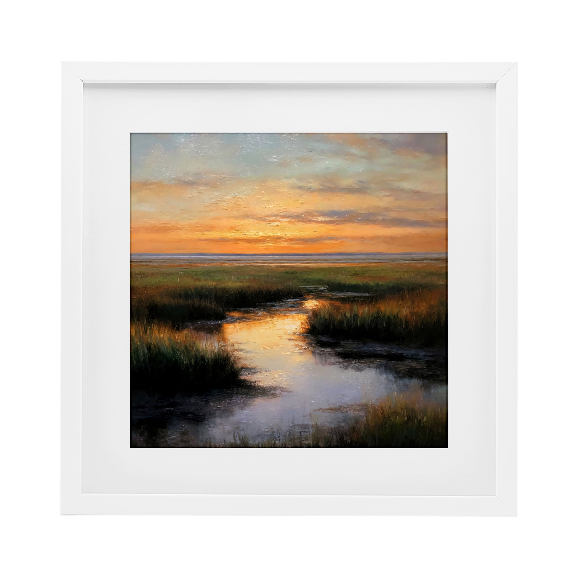 Stupell Industries Warm Marshland Sunset White Framed Print Under Glass, design by Petal Prints Design