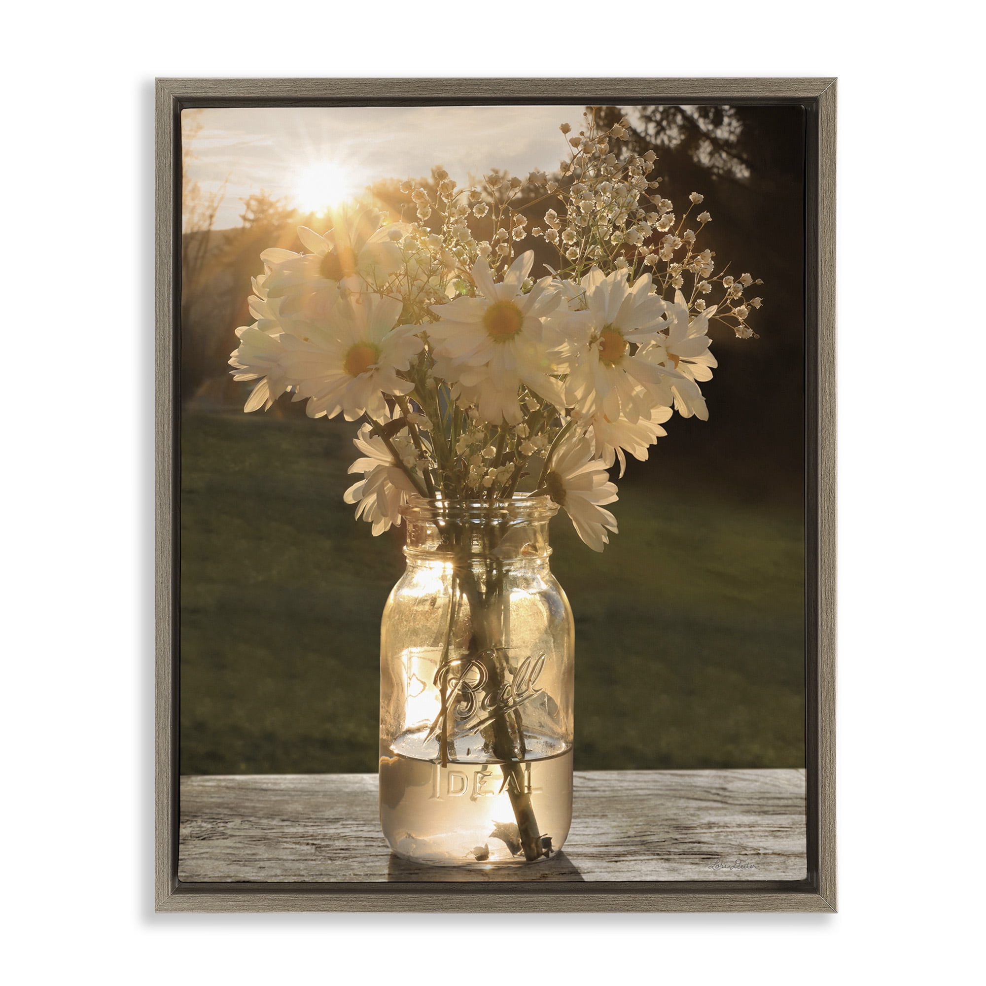 Stupell Industries Warm Meadow Daisies in Jar Botanical & Floral Photography Brown Floater Framed Canvas Art Print Wall Art, 25 x 31