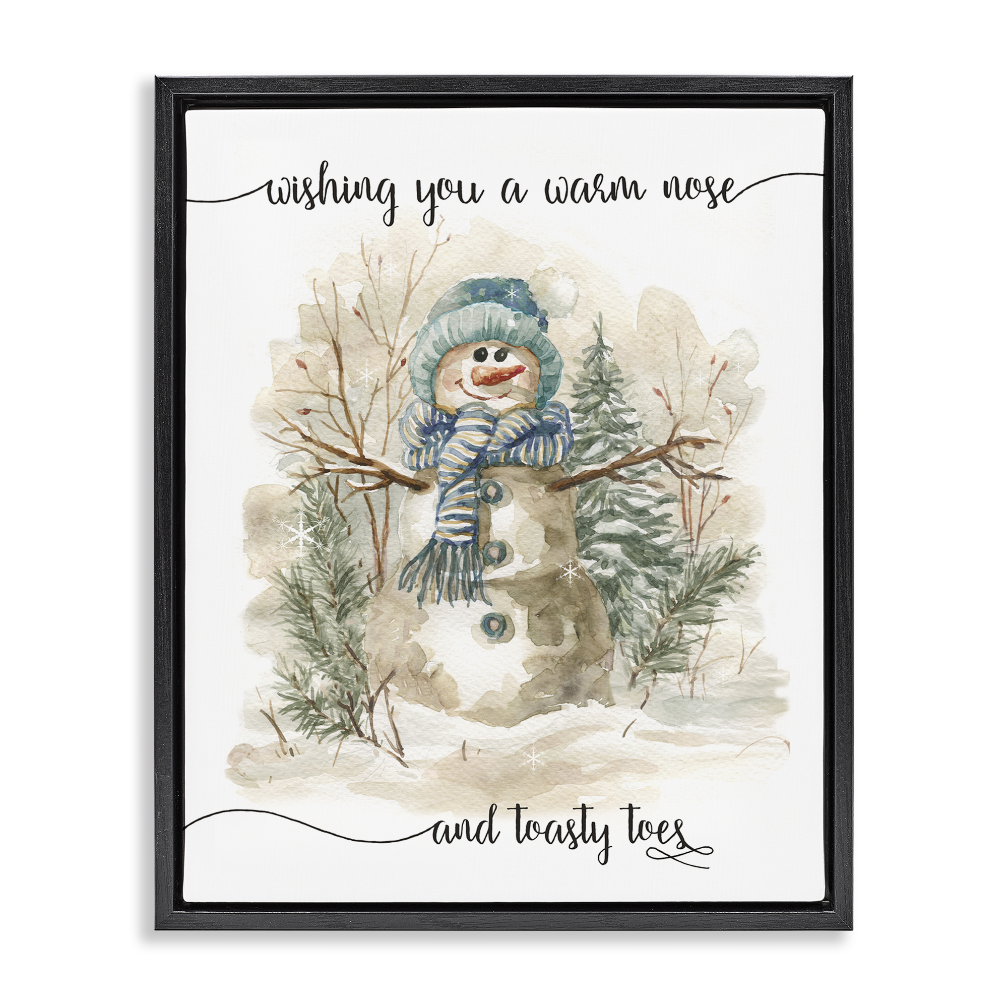 Stupell Industries Warm Nose & Toasty Toes Holiday Painting Black Floater Framed Canvas Art Prints Wall Art, 25 x 31