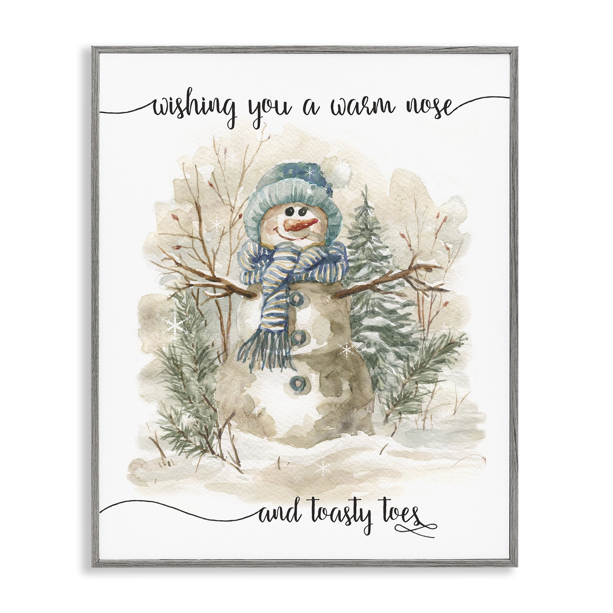 Stupell Industries Warm Nose & Toasty Toes Holiday Painting Gray Framed Art Prints Wall Art, 11 x 14