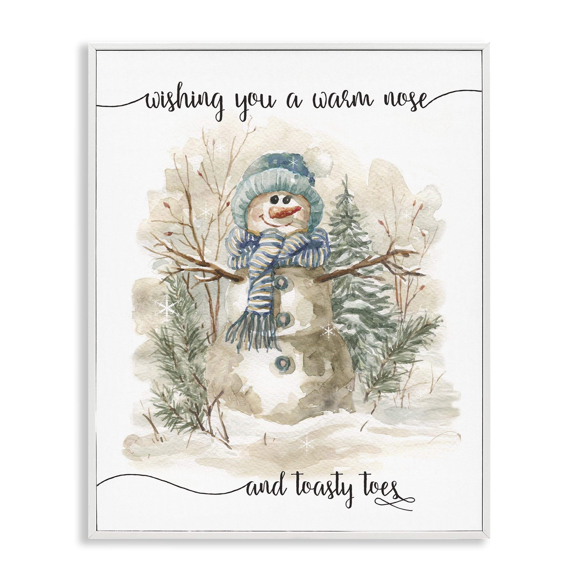 Stupell Industries Warm Nose & Toasty Toes Holiday Painting White Framed Art Prints Wall Art, 24 x 30