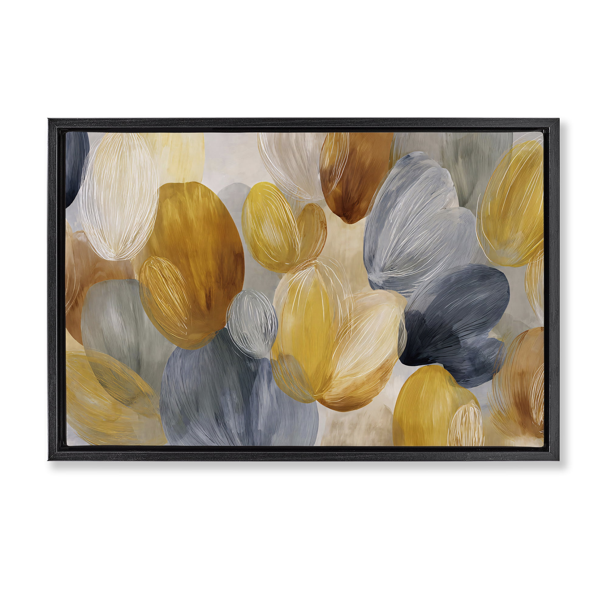 Stupell Industries Warm Oblong Layered Shapes Black Framed Floater Canvas Wall Art, design by Jacky Ngan