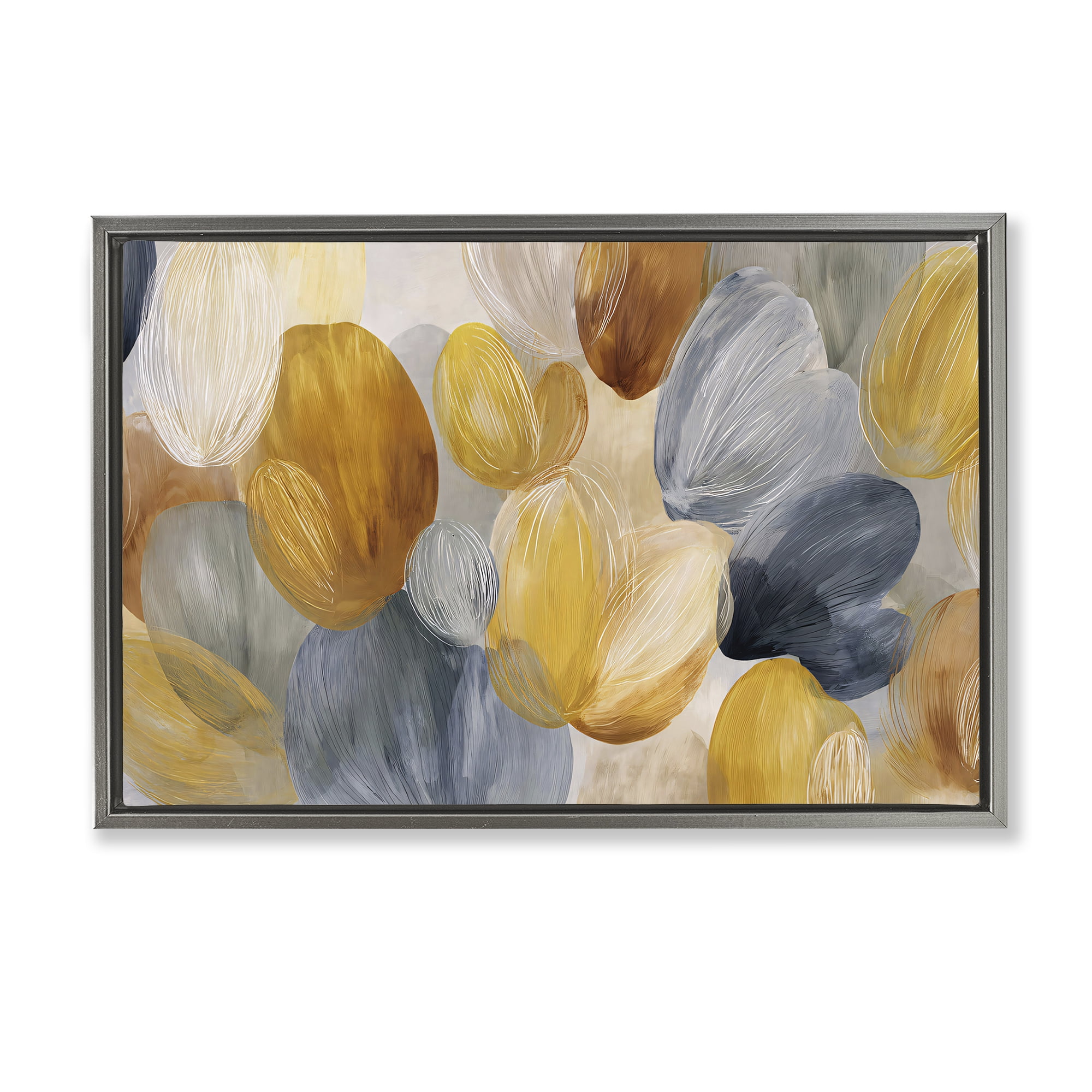 Stupell Industries Warm Oblong Layered Shapes Gray Framed Floater Canvas Wall Art, design by Jacky Ngan