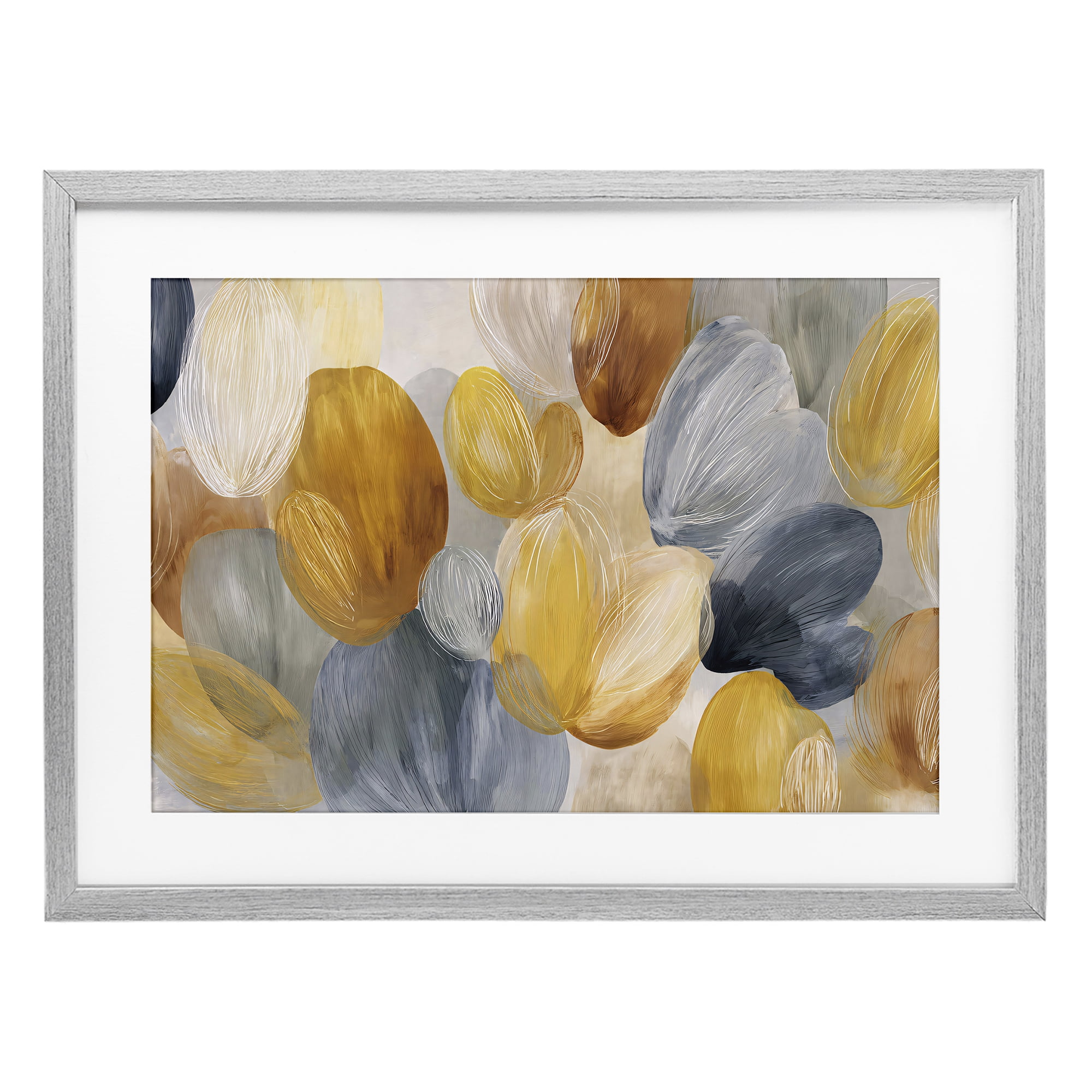 Stupell Industries Warm Oblong Layered Shapes Gray Framed Print Under Glass, design by Jacky Ngan