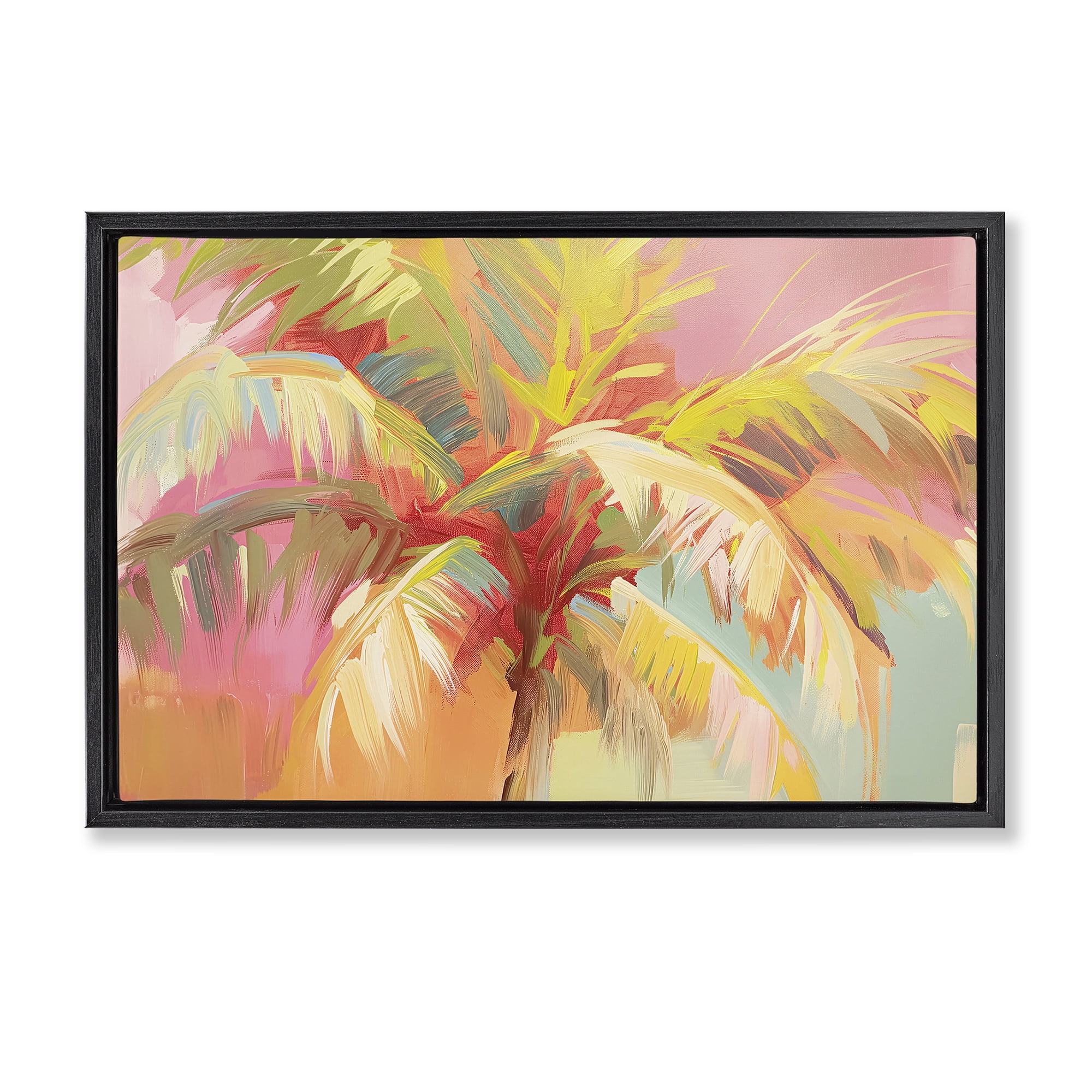 Stupell Industries Warm Palm Leaf Impressions Black Framed Floater Canvas Wall Art, design by Jacky Ngan