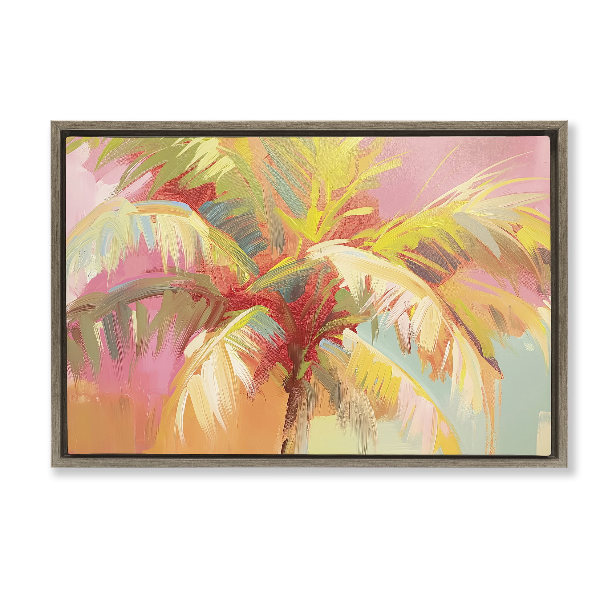 Stupell Industries Warm Palm Leaf Impressions Brown Framed Floater Canvas Wall Art, design by Jacky Ngan