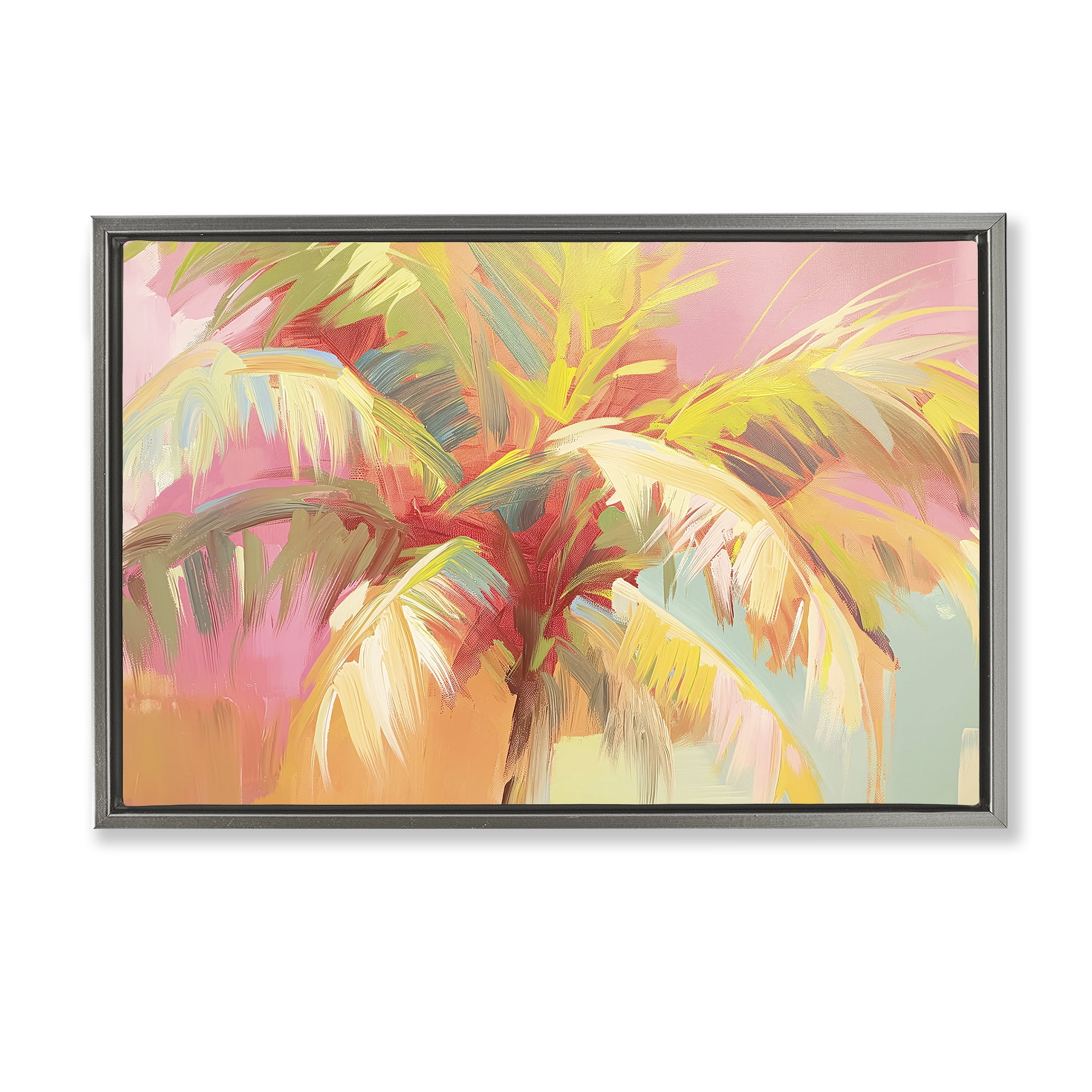 Stupell Industries Warm Palm Leaf Impressions Gray Framed Floater Canvas Wall Art, design by Jacky Ngan