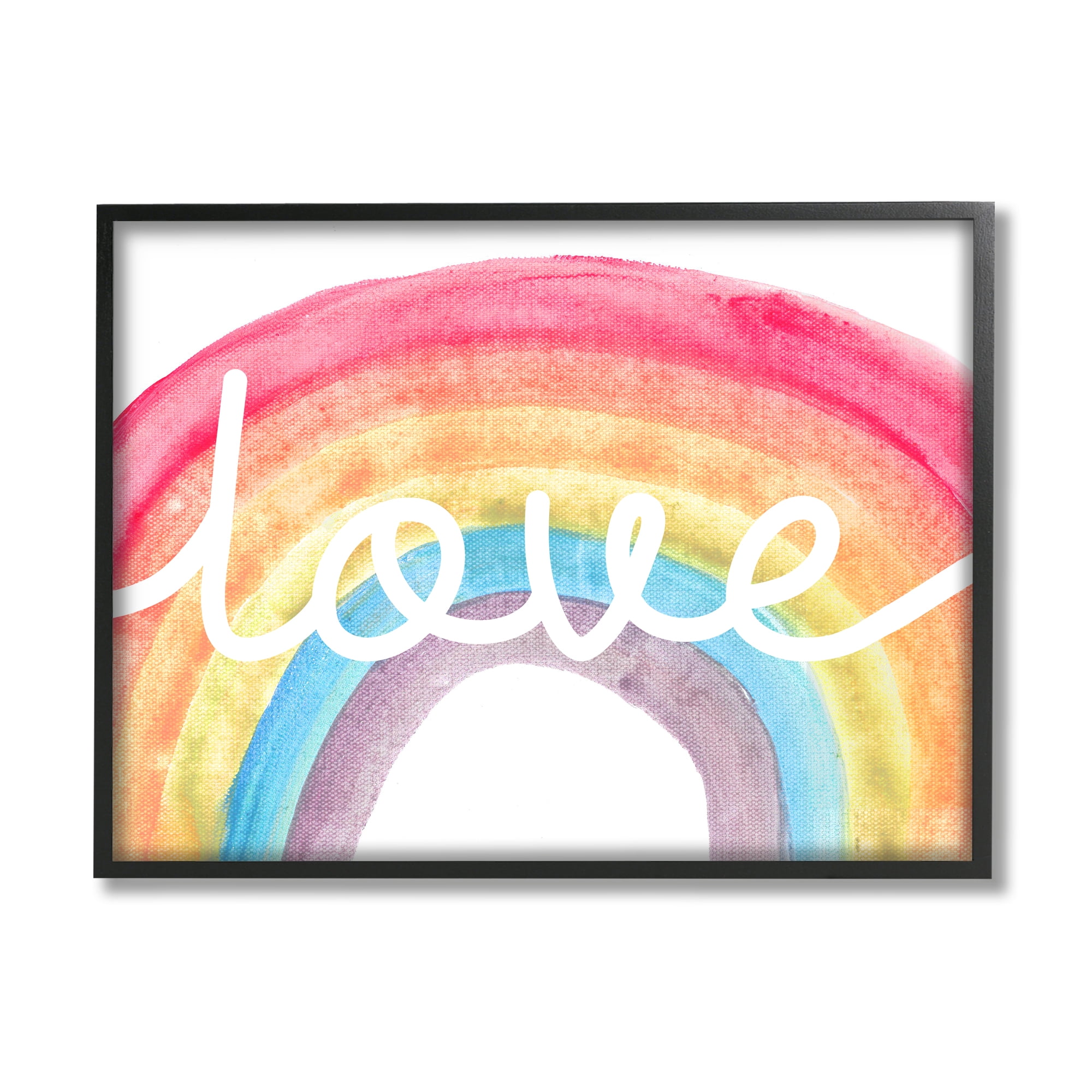 Stupell Industries Warm Rainbow Arches Love Cursive Typography Modern Painting Black Framed Art Print Wall Art, 16 x 20, Design by Daphne Polselli