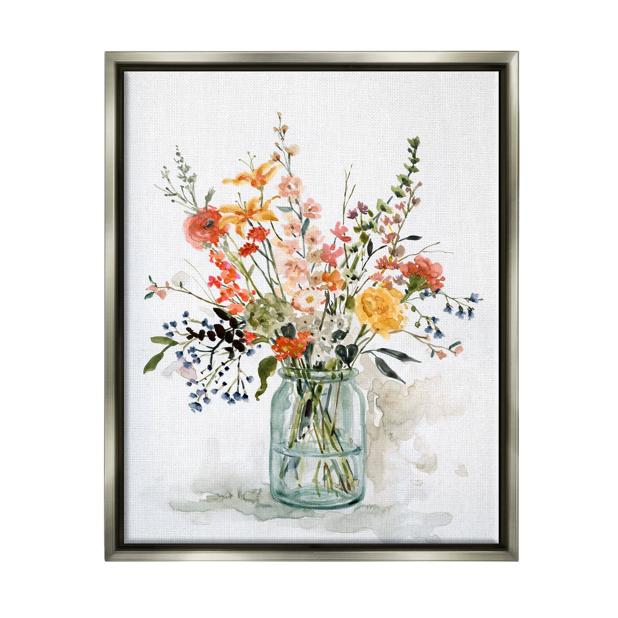 Stupell Industries Warm Summer Meadow Floral Bouquet Still Life Painting Luster Gray Framed Floating Canvas Wall Art, 16x20, by Carol Robinson