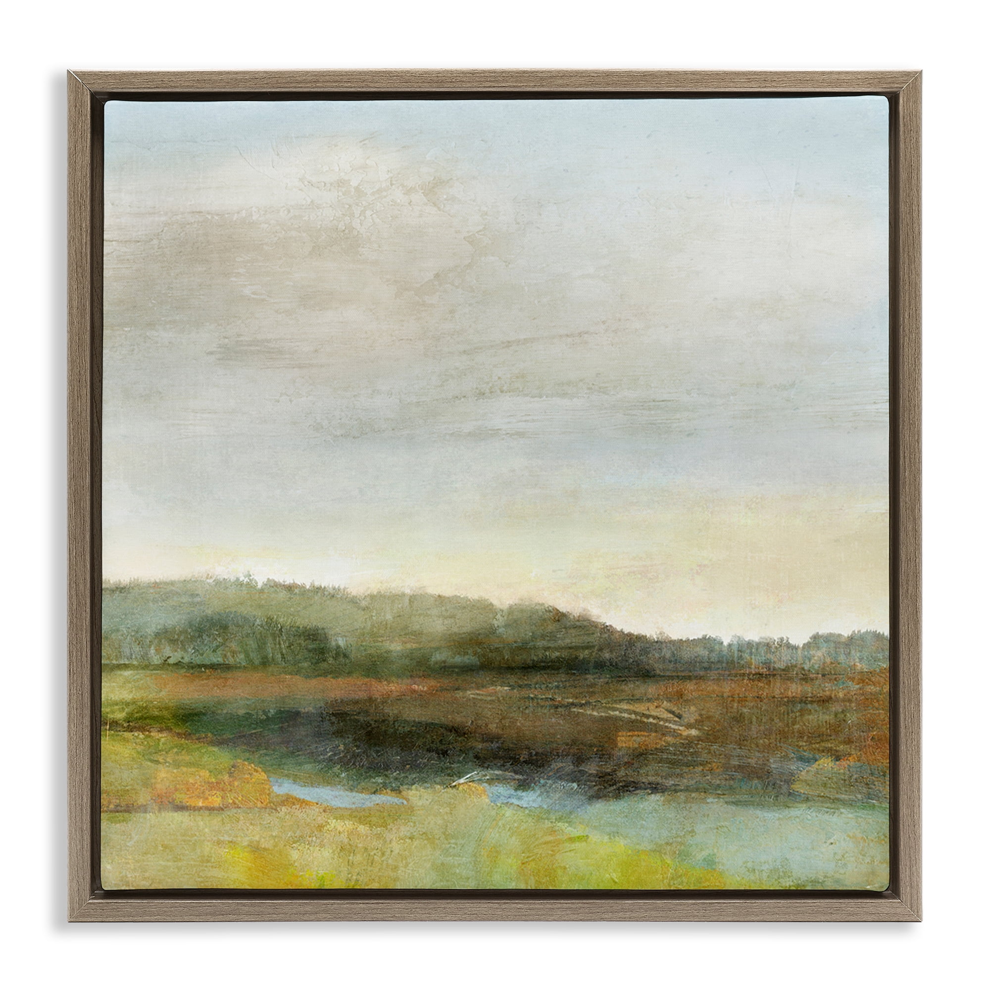Stupell Industries Warm Summer Meadow Hills Landscape & Nature Painting Brown Floater Framed Canvas Art Print Wall Art, 18 x 18