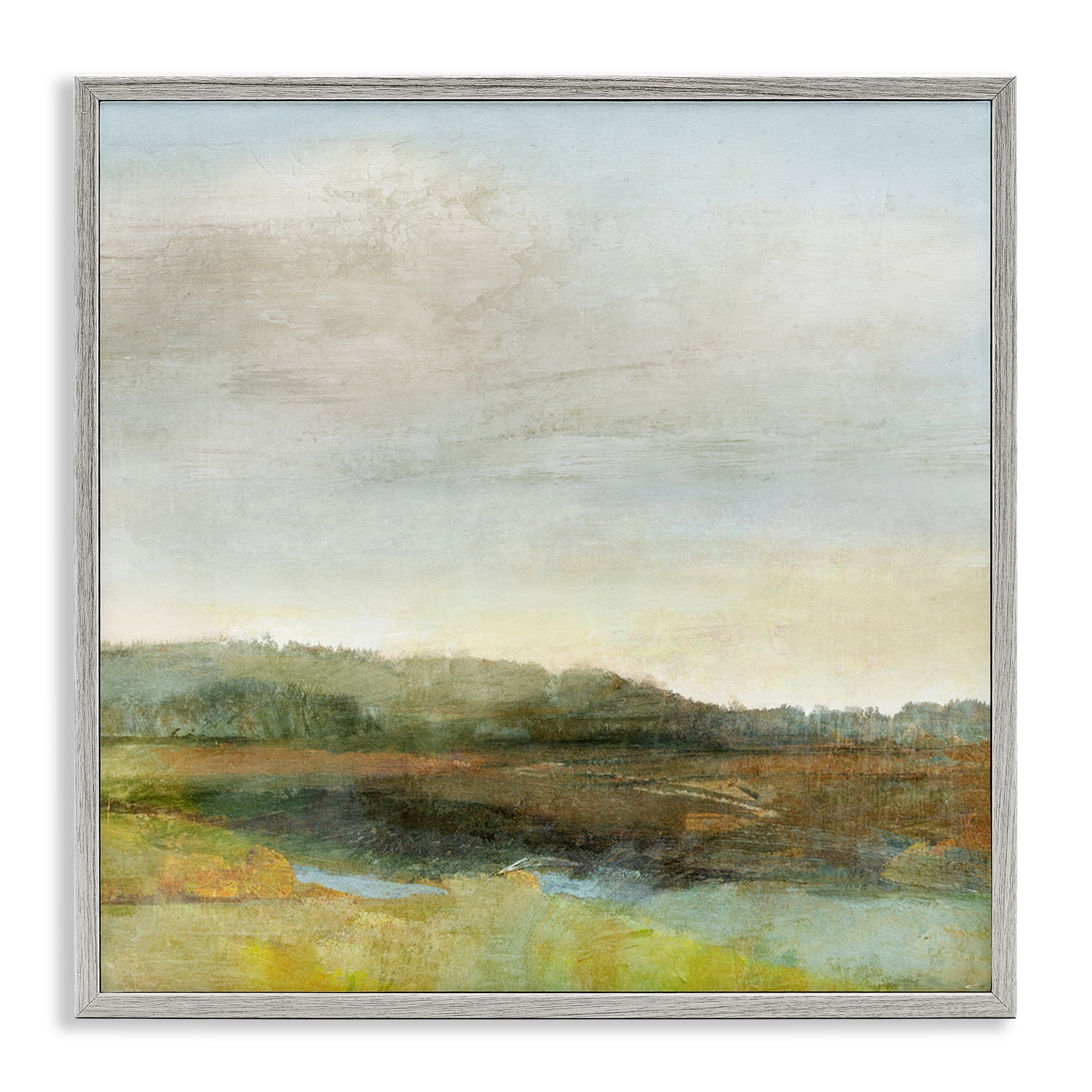 Stupell Industries Warm Summer Meadow Hills Landscape & Nature Painting Gray Framed Art Print Wall Art, 12 x 12