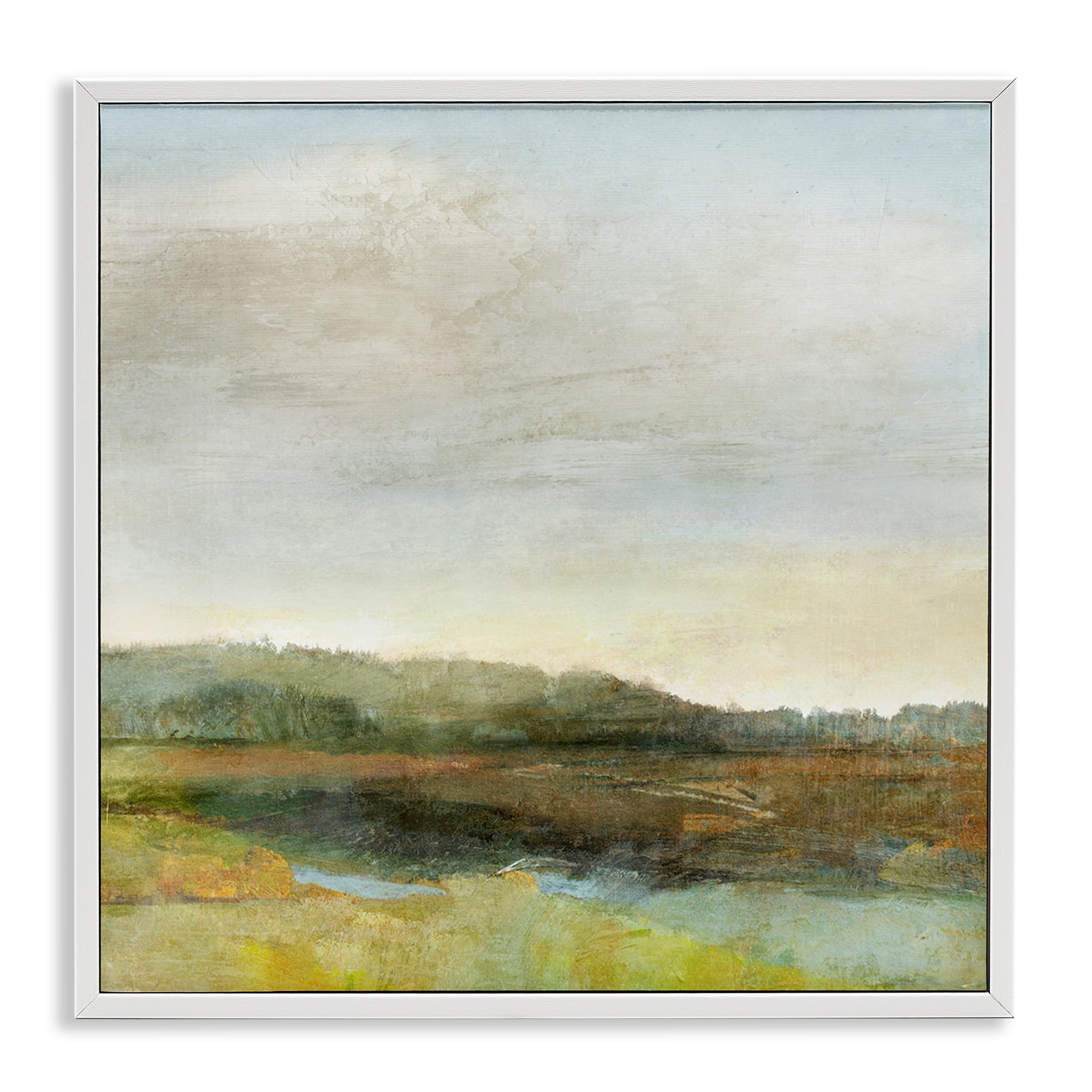 Stupell Industries Warm Summer Meadow Hills Landscape & Nature Painting White Framed Art Print Wall Art, 12 x 12