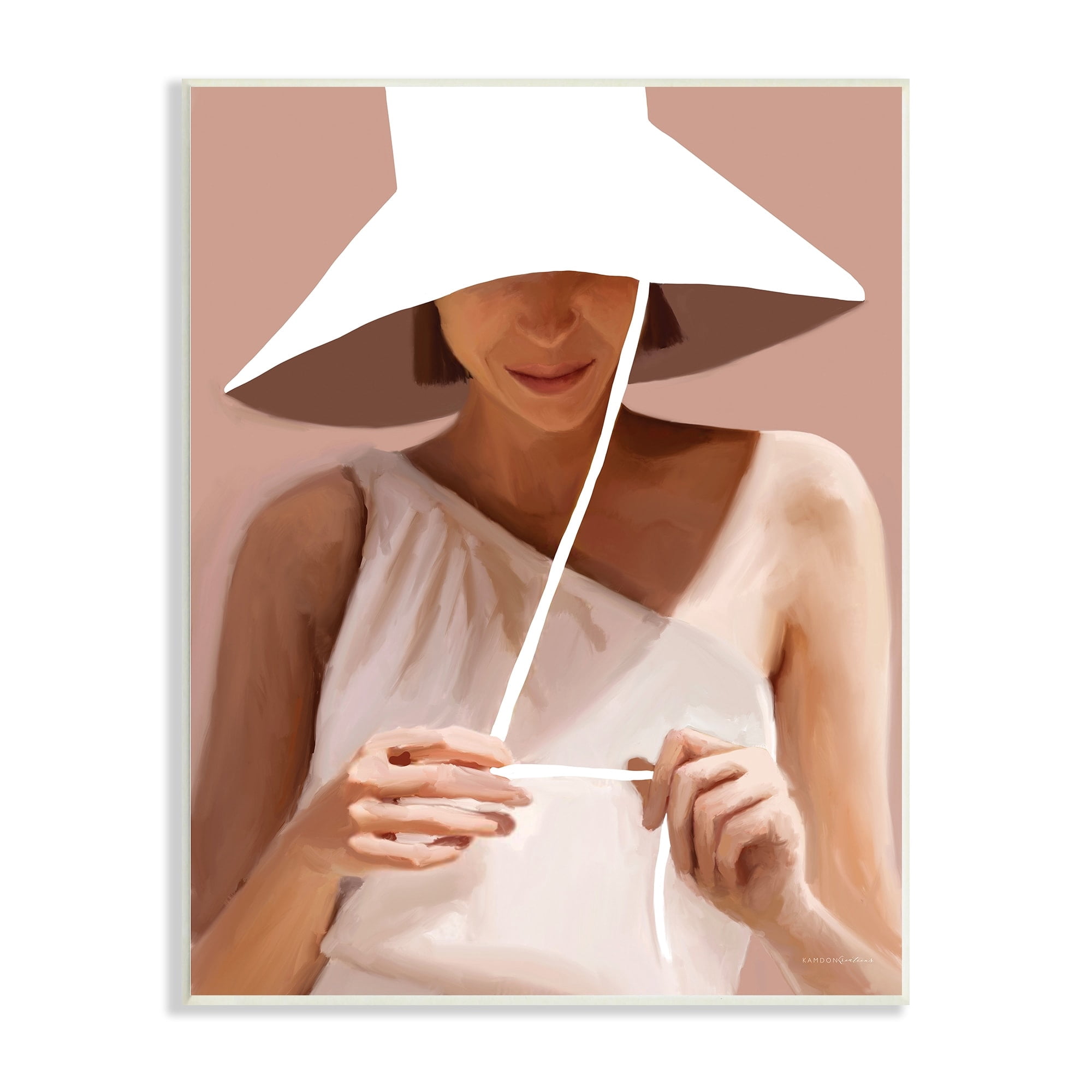 Stupell Industries Warm Summertime Portrait Woman White Sun Hat , 13 x 19, Design by Kamdon Kreations