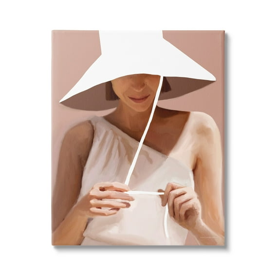 Stupell Industries Warm Summertime Portrait Woman White Sun Hat Paintings Gallery-Wrapped Canvas Print Wall Art, 30x40, by Kamdon Kreations