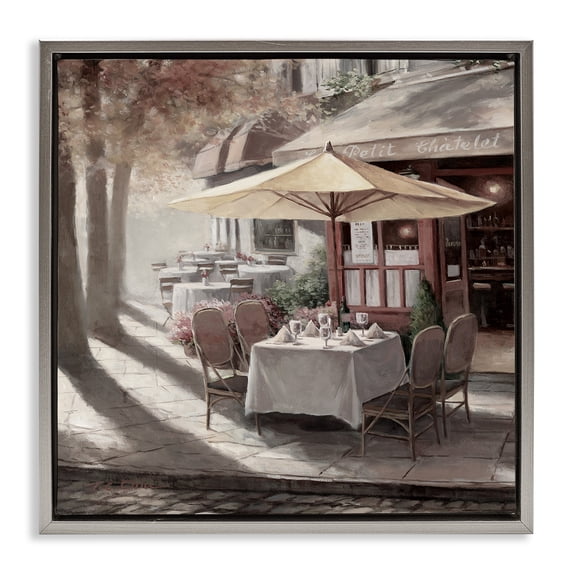 Stupell Industries Transitional Warm Sunlit Bistro Gray Floating Frame Canvas Art, 25 x 25, by T.C. Chiu