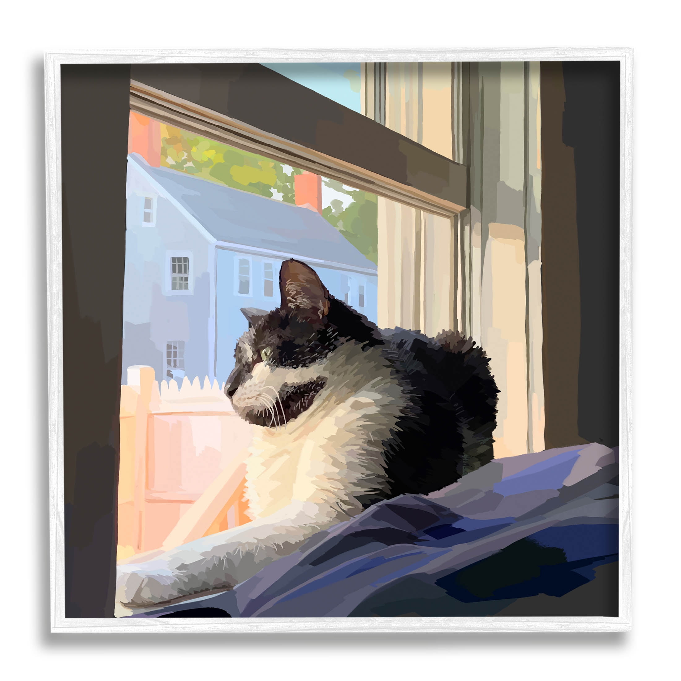 Stupell Industries Warm Sunlit Cat Neighborhood Windowsill Graphic Art White Framed Art Print Wall Art, Design by Emily Kalina
