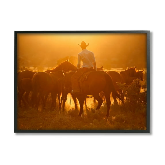 Stupell Industries Warm Sunlit Cowboy Riding Horse Rural Ranch Photograph Black Framed Art Print Wall Art, Design by Lisa Dearing