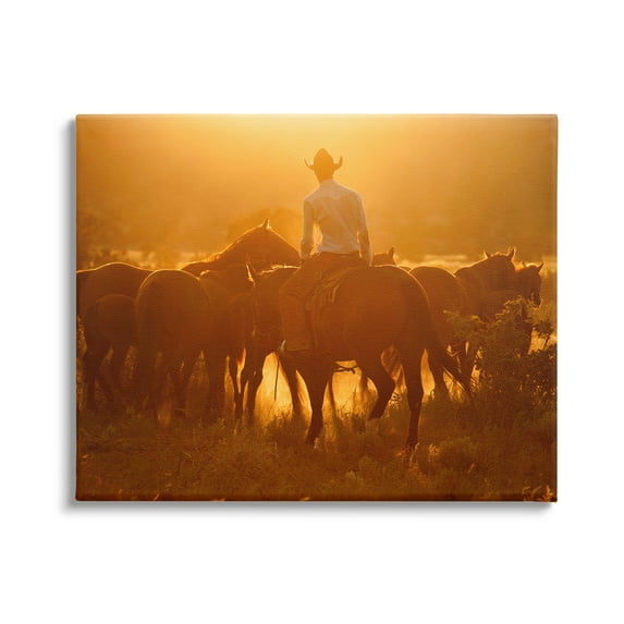 Stupell Industries Warm Sunlit Cowboy Riding Horse Rural Ranch Photograph Gallery Wrapped Canvas Print Wall Art, Design by Lisa Dearing