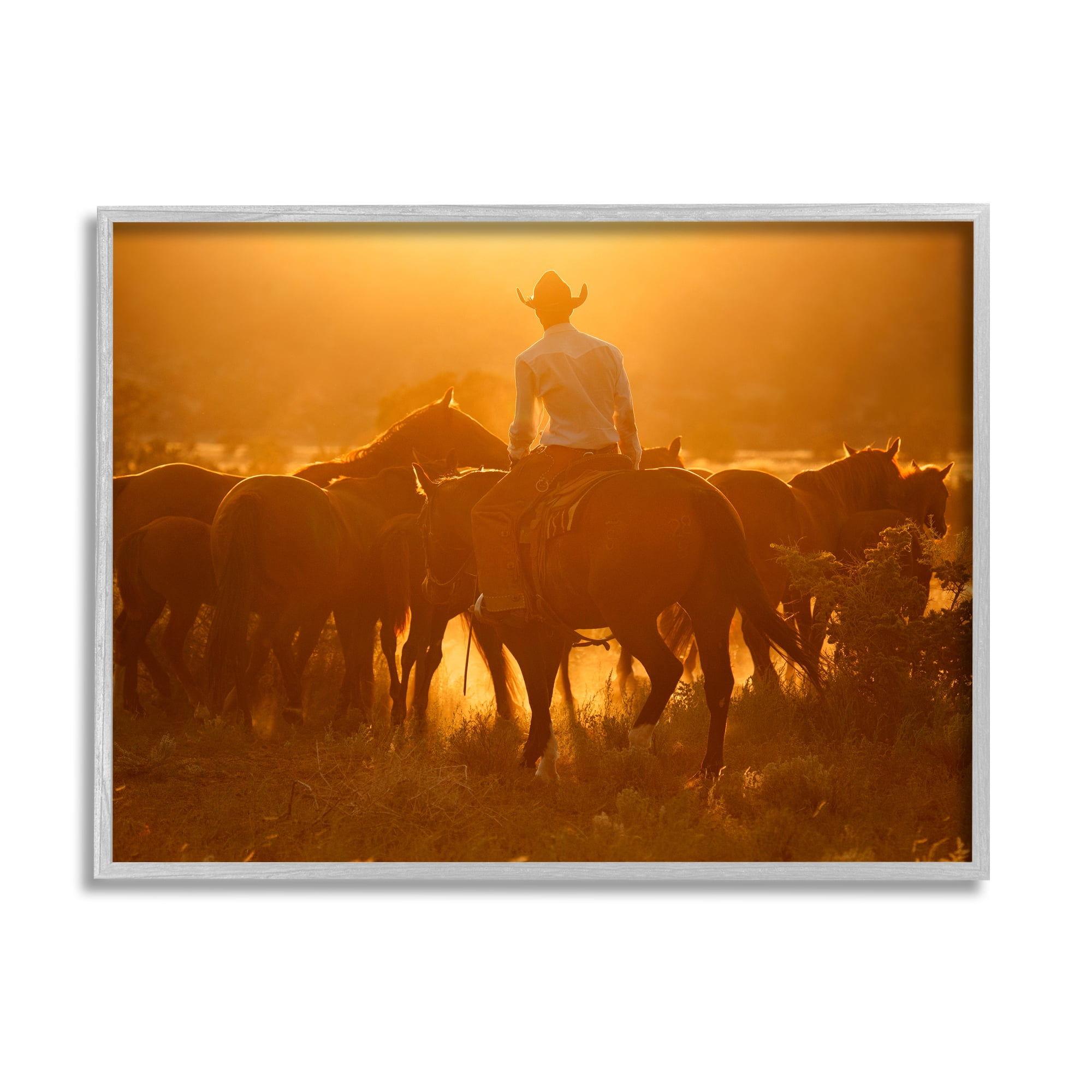 Stupell Industries Warm Sunlit Cowboy Riding Horse Rural Ranch Photograph Gray Framed Art Print Wall Art, Design by Lisa Dearing