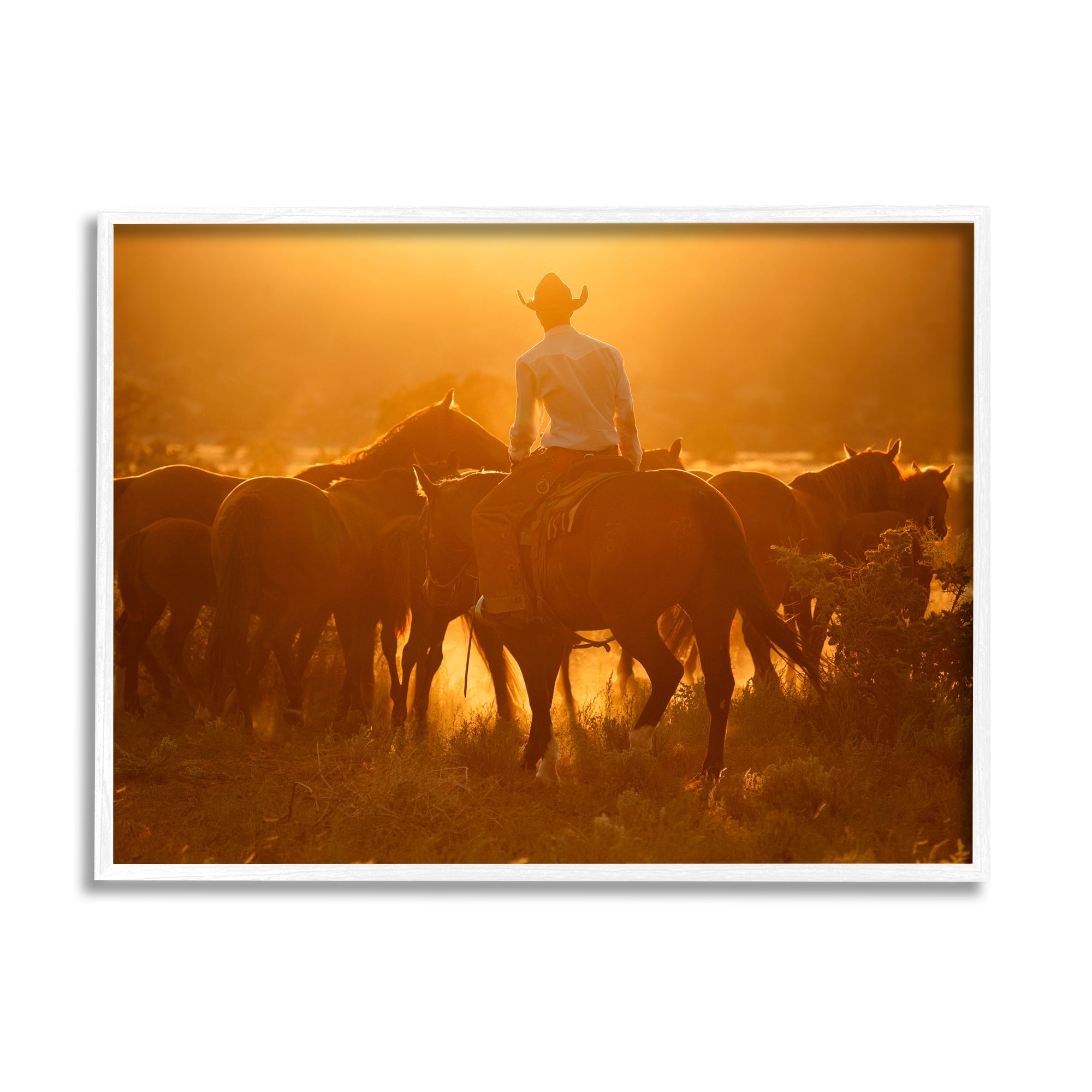 Stupell Industries Warm Sunlit Cowboy Riding Horse Rural Ranch Photograph White Framed Art Print Wall Art, Design by Lisa Dearing