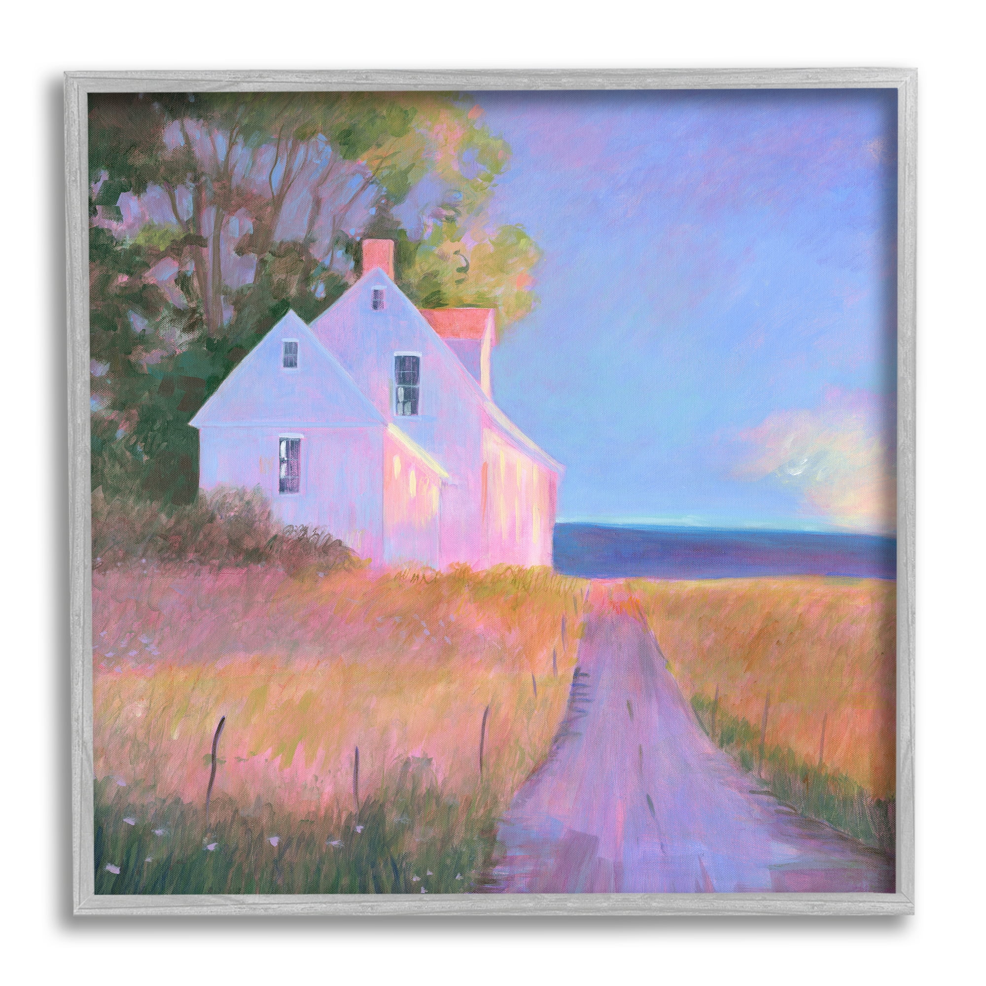 Stupell Industries Warm Sunlit Rural Seaside Cottage Path Painting Painting Gray Framed Art Print Wall Art, Design by Sweetwater