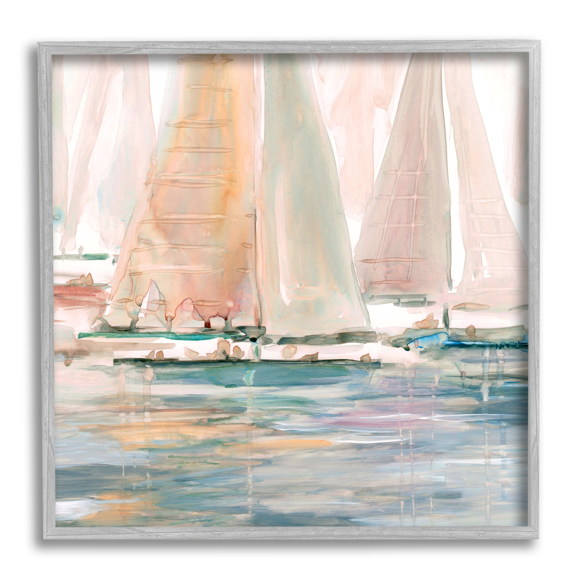 Stupell Industries Warm Sunlit Sailboats Reflection Ocean Water Surface Painting Gray Framed Art Print Wall Art, Design by Carol Robinson