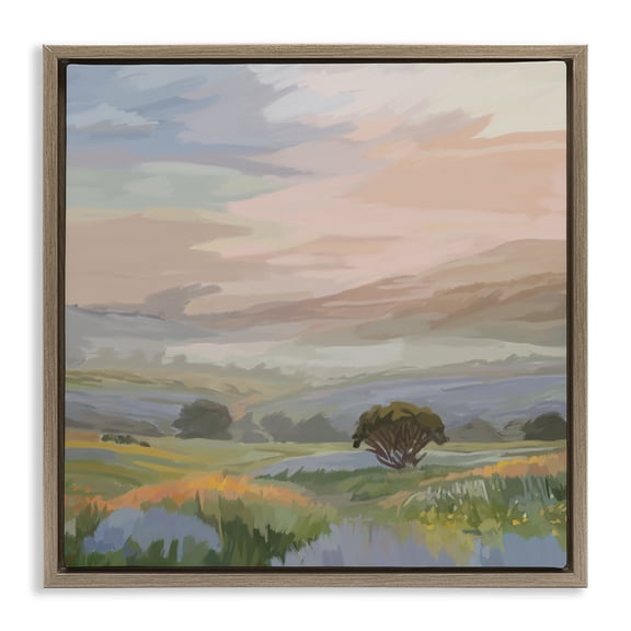 Stupell Industries Warm Sunrise over California Mountains Landscape & Nature Painting Brown Floater Framed Canvas Art Print Wall Art, 25 x 25