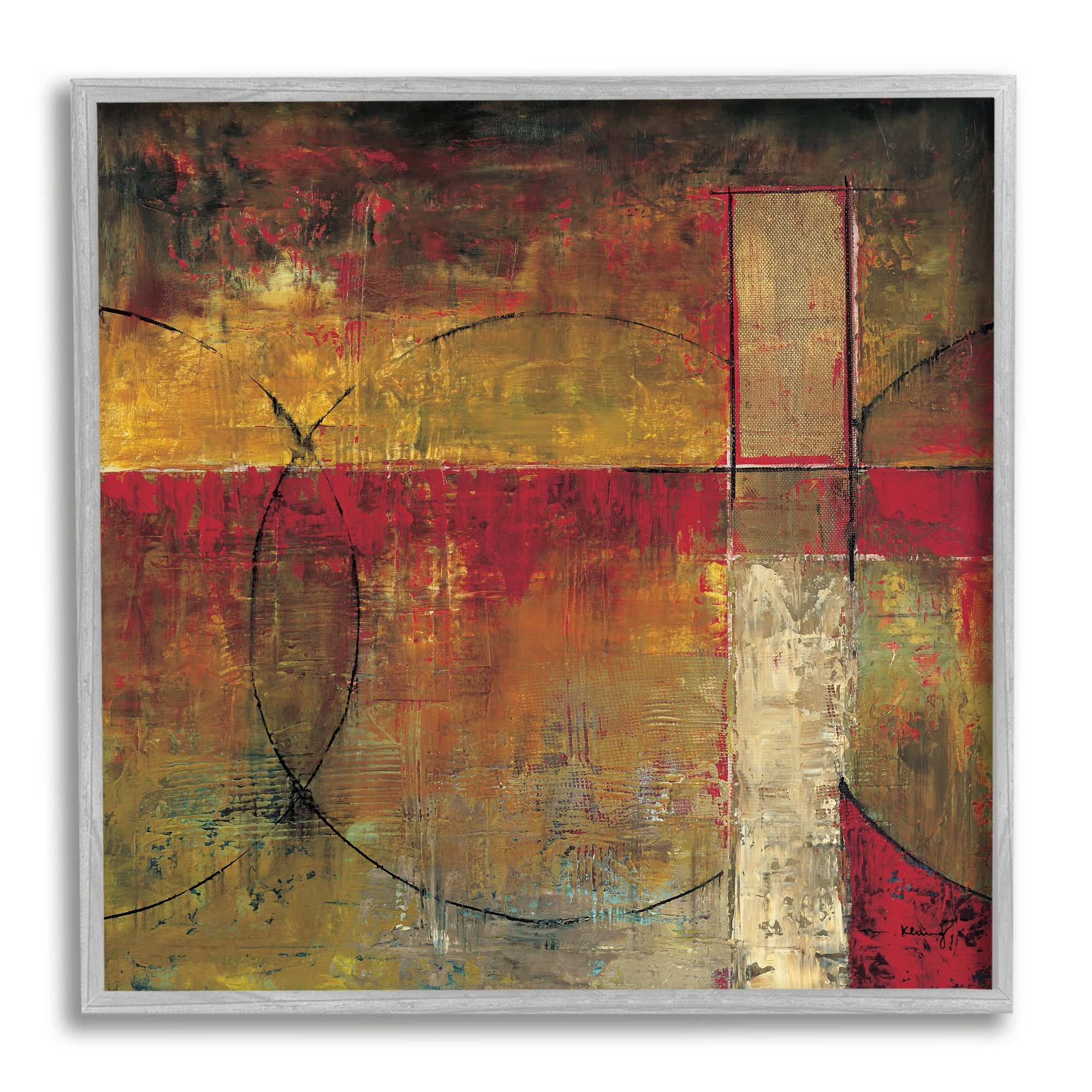 Stupell Industries Warm Tone Abstract Shape Composition Red Brown Painting, 17 x 17,Design by Mike Klung