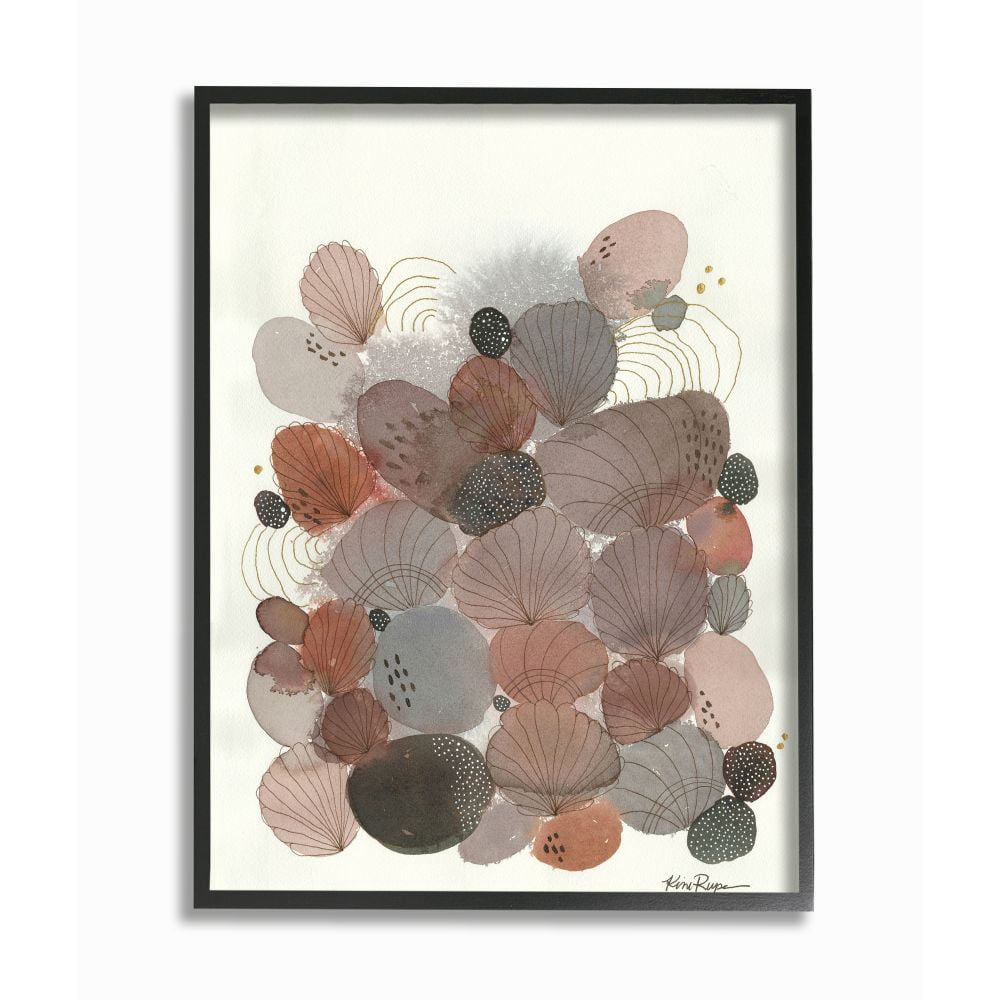 Stupell Industries Warm Tone Abstracted Stones and Shells Organic Design Framed Wall Art Design by Kim Rupe, 24" x 30", Black Framed