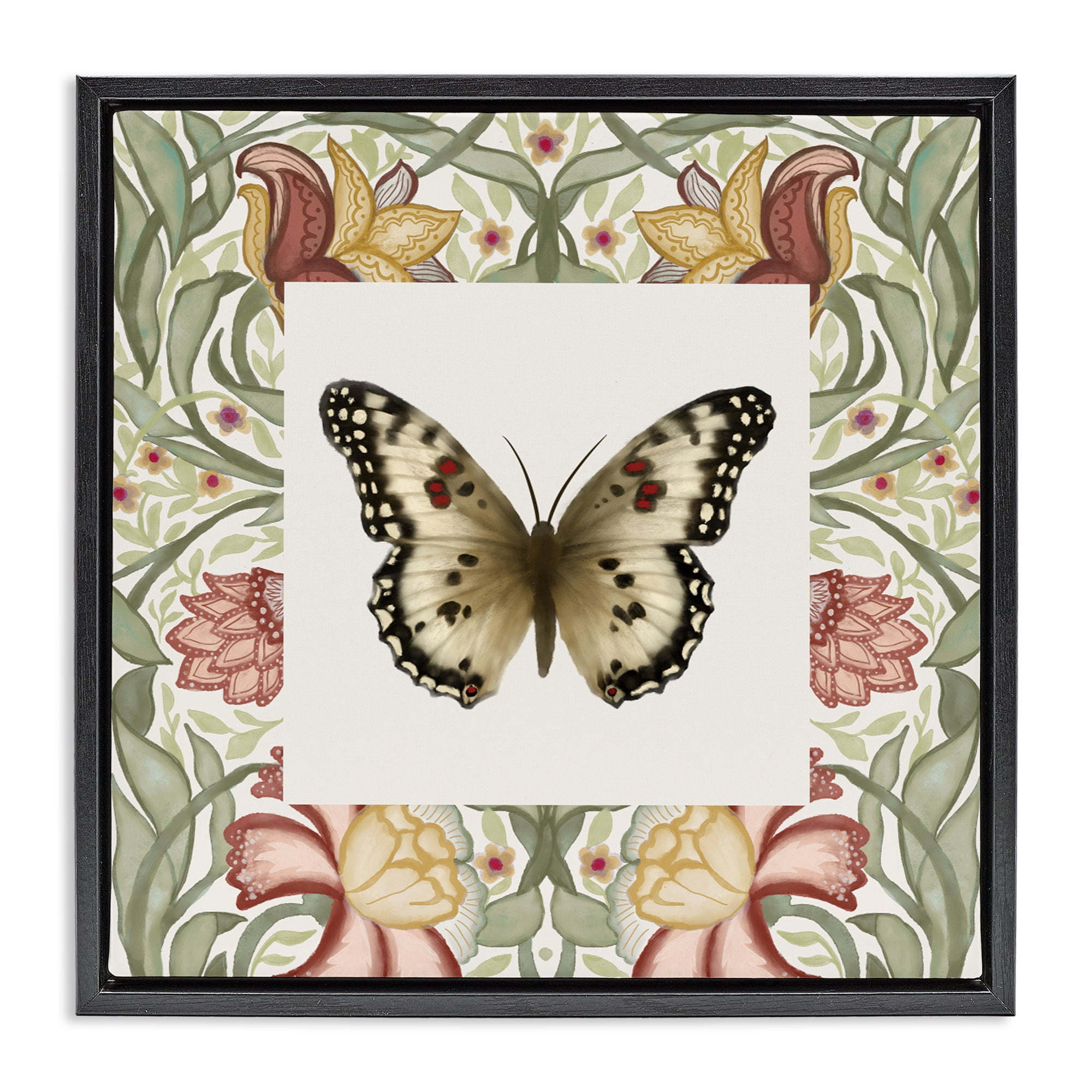 Stupell Industries Warm Toned Baroque Butterfly Black Framed Floater Canvas Wall Art, design by Elizabeth Medley