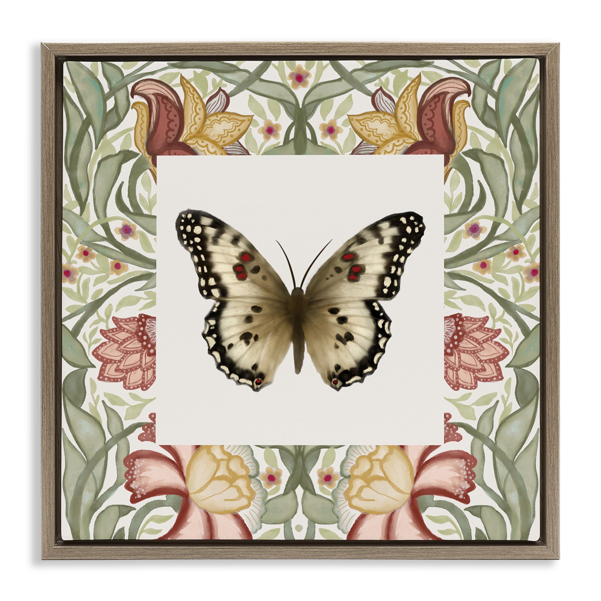 Stupell Industries Warm Toned Baroque Butterfly Brown Framed Floater Canvas Wall Art, design by Elizabeth Medley