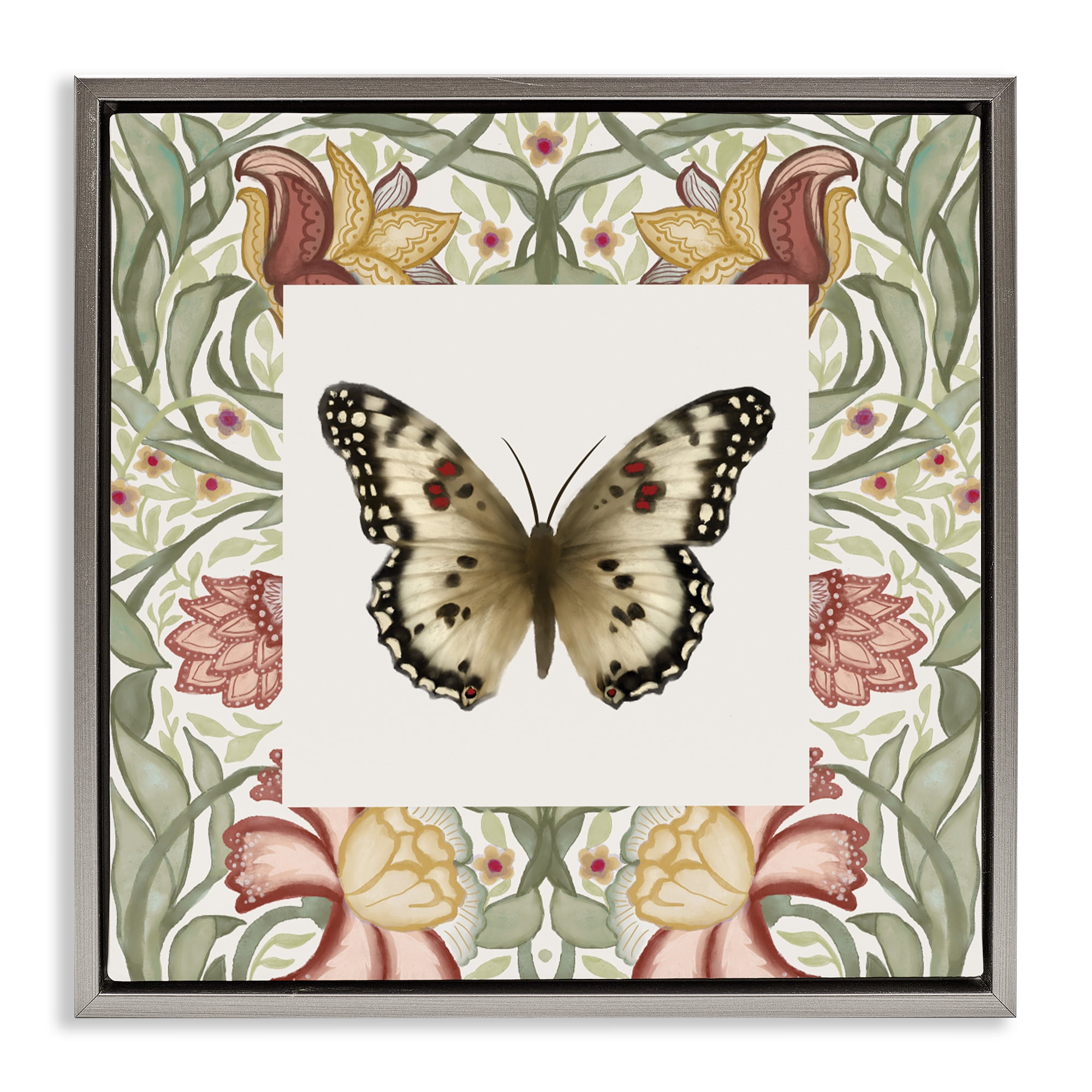 Stupell Industries Warm Toned Baroque Butterfly Gray Framed Floater Canvas Wall Art, design by Elizabeth Medley